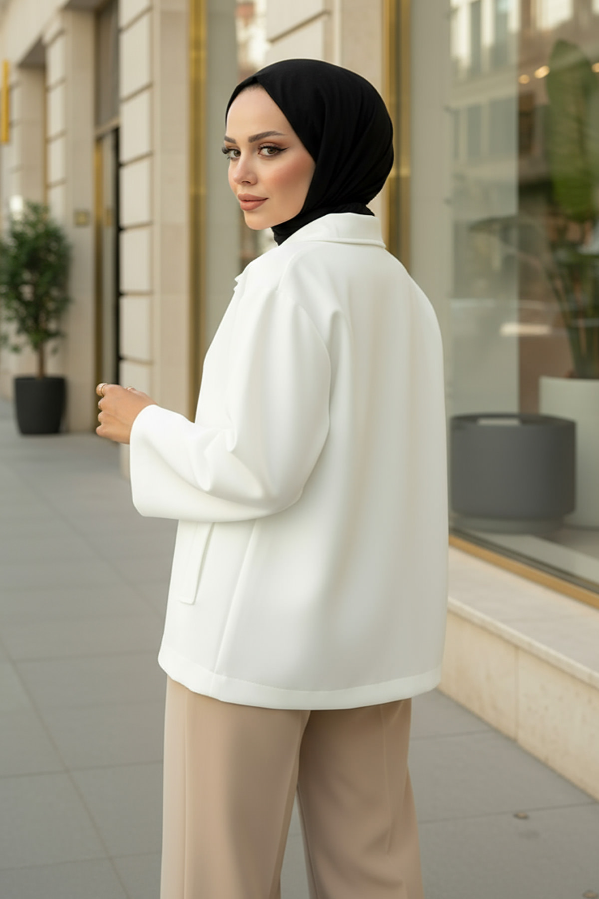 Hakim Yaka Scuba Ceket 0032 - BEYAZ |  