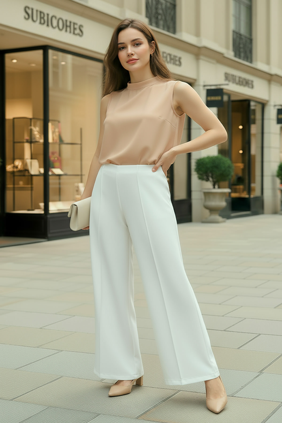 Likralı Scuba Pantolon 0033 - BEYAZ |  