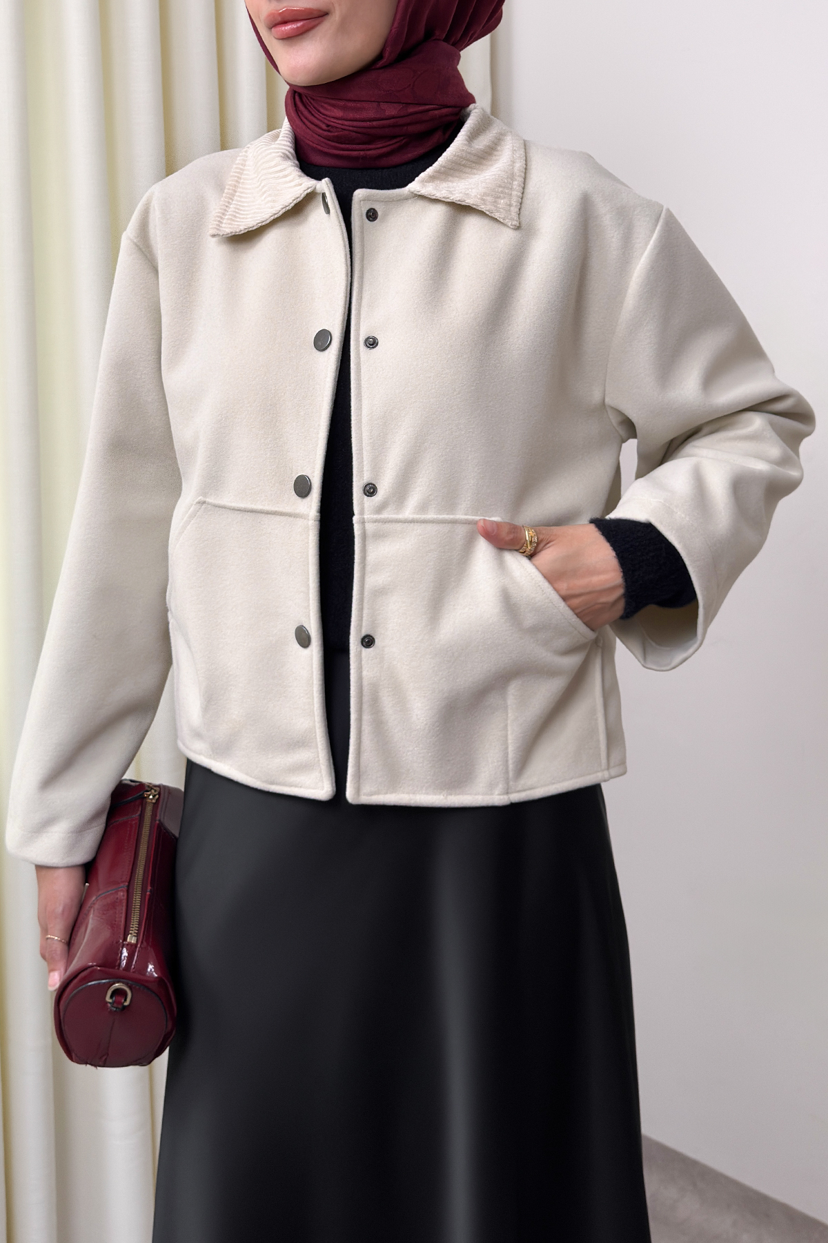 Kanguru Cepli Ceket 0034 - EKRU |  