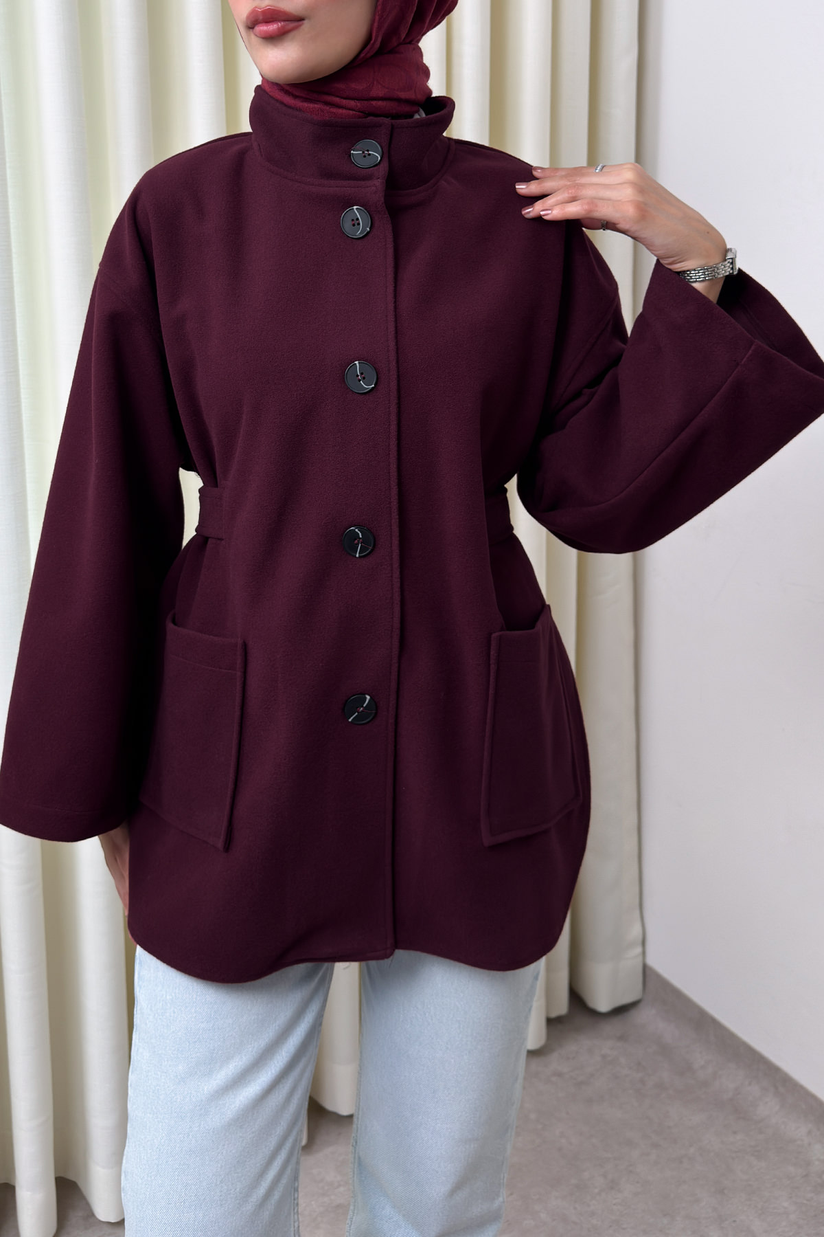 Hakim Yaka Kaşe Ceket 0035 - BORDO |  