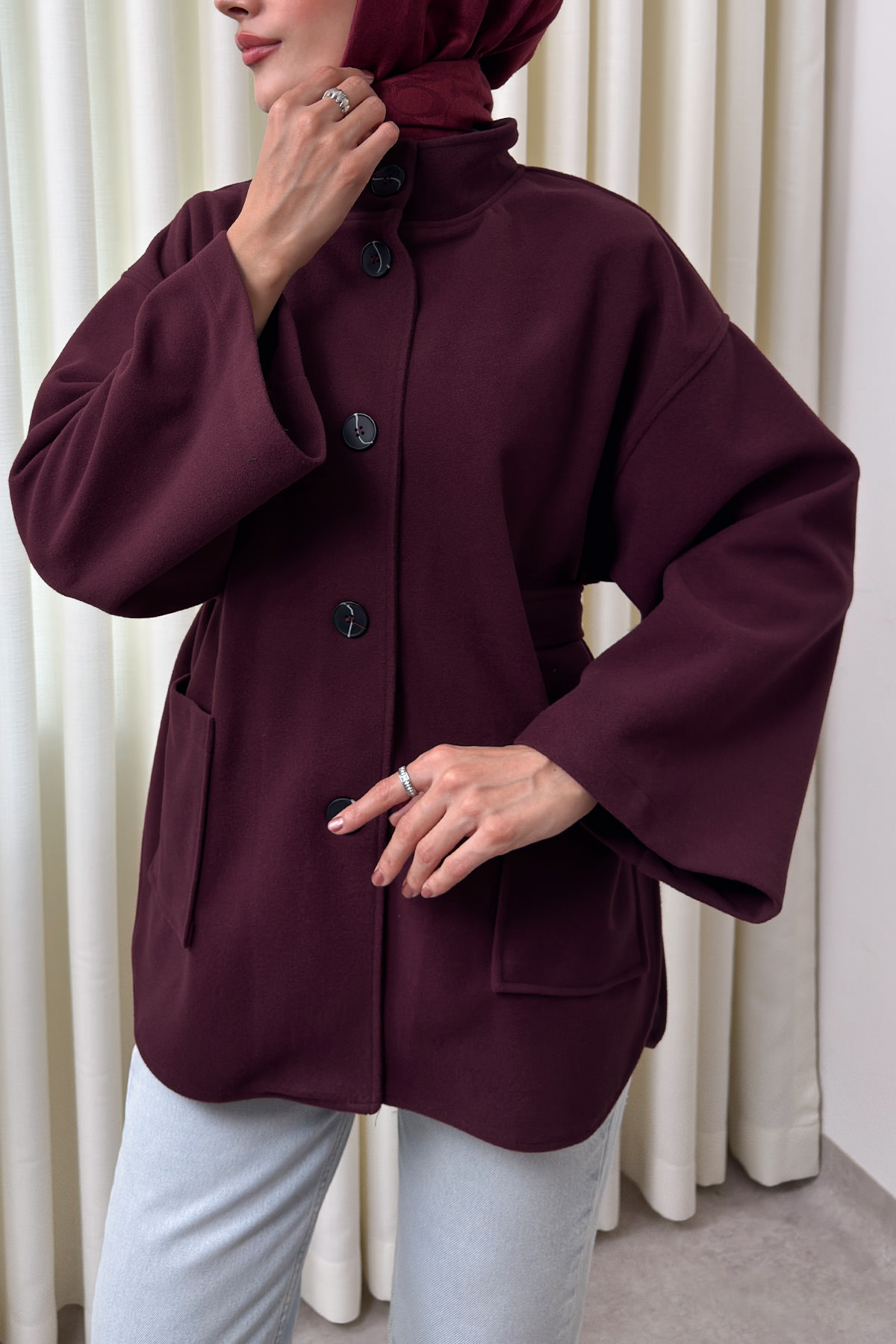 Hakim Yaka Kaşe Ceket 0035 - BORDO |  