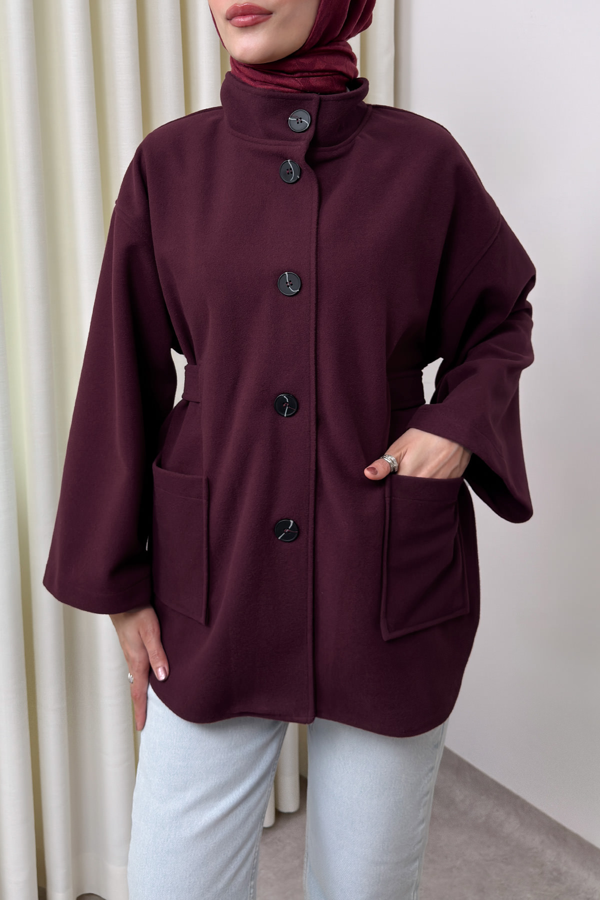 Hakim Yaka Kaşe Ceket 0035 - BORDO |  