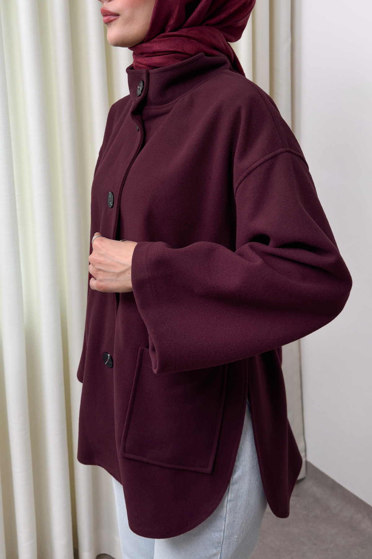 Hakim Yaka Kaşe Ceket 0035 - BORDO |  