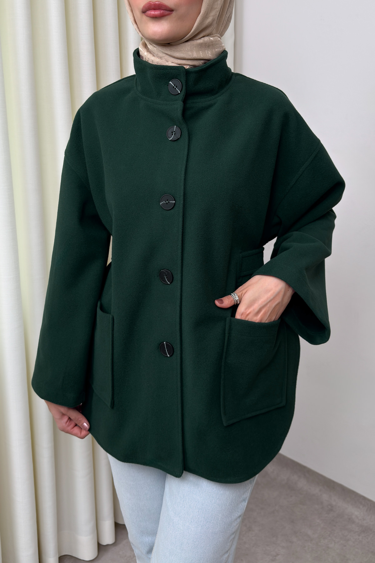 Hakim Yaka Kaşe Ceket 0035 - ZÜMRÜT YEŞİLİ |  