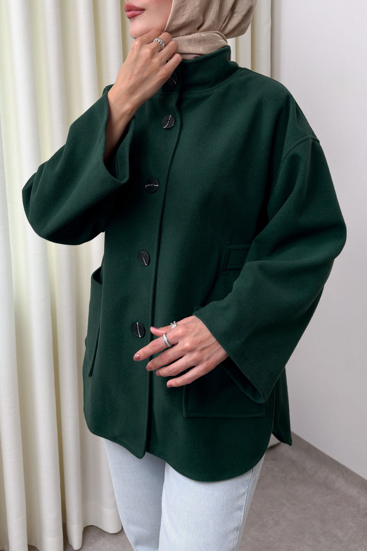 Hakim Yaka Kaşe Ceket 0035 - ZÜMRÜT YEŞİLİ |  