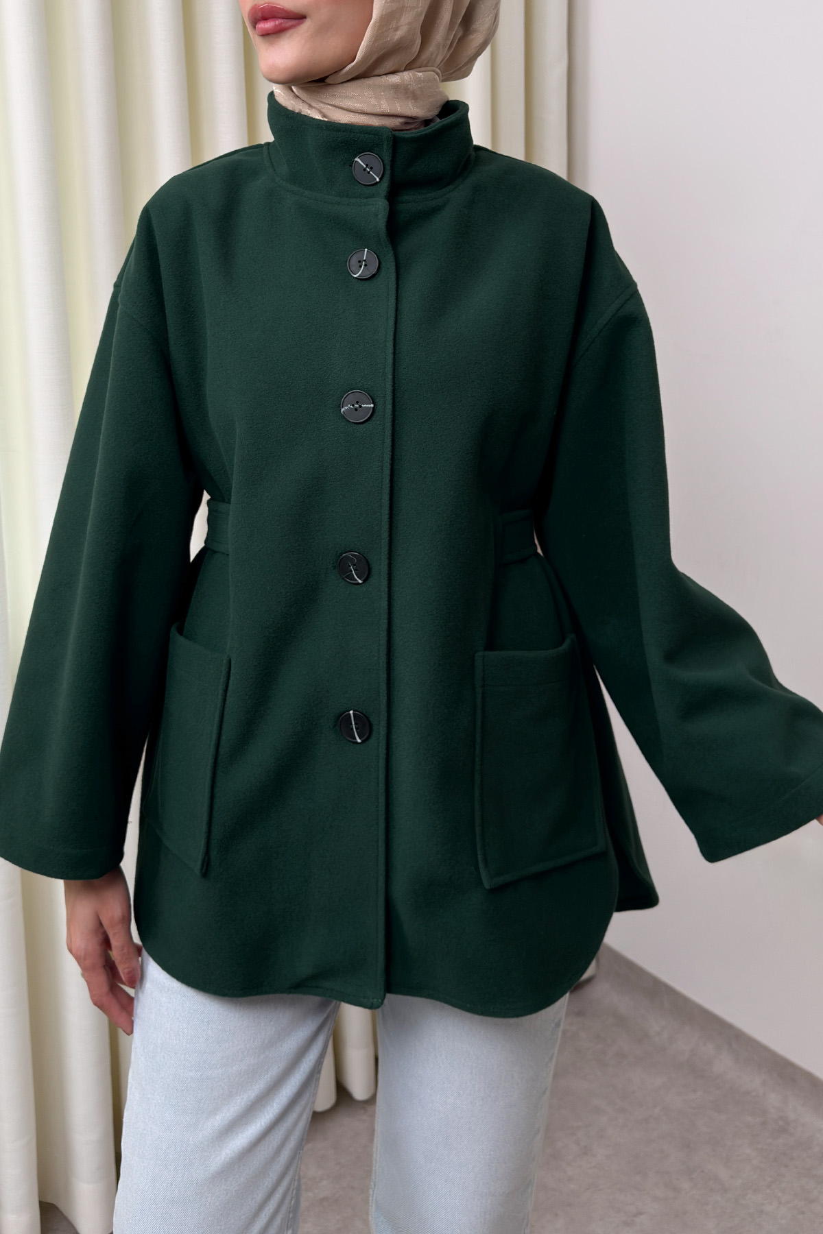 Hakim Yaka Kaşe Ceket 0035 - ZÜMRÜT YEŞİLİ |  