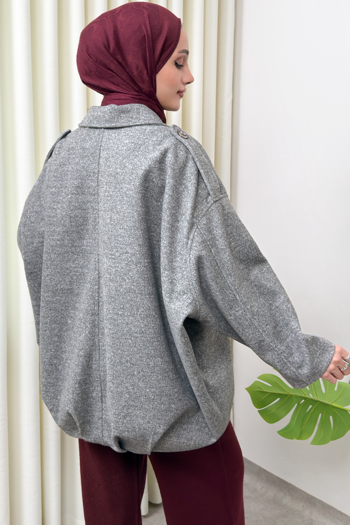 Fermuarlı Oversize Kaşe Kaban 0037 - GRİ |  