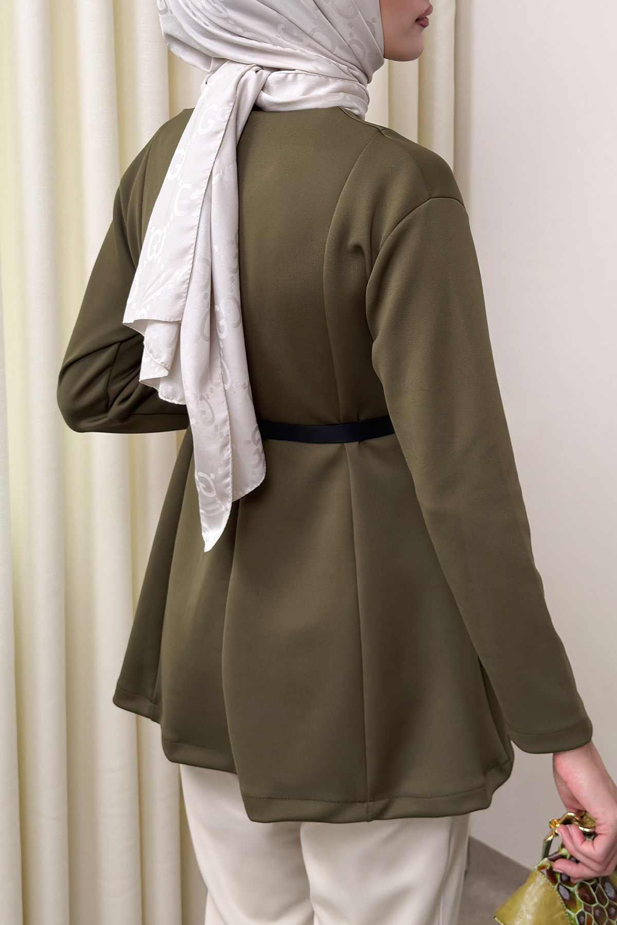 Kemerli Peplum Bluz 0040 - KOYU HAKİ |  