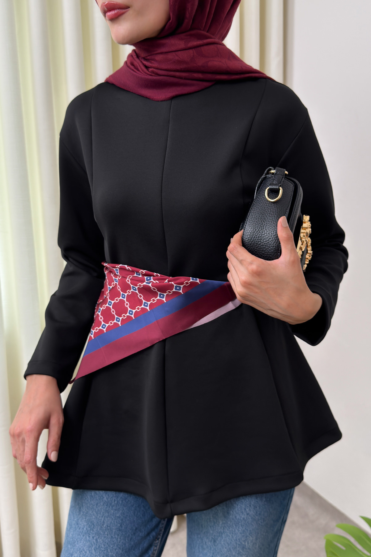 Kemerli Peplum Bluz 0040 - SİYAH |  