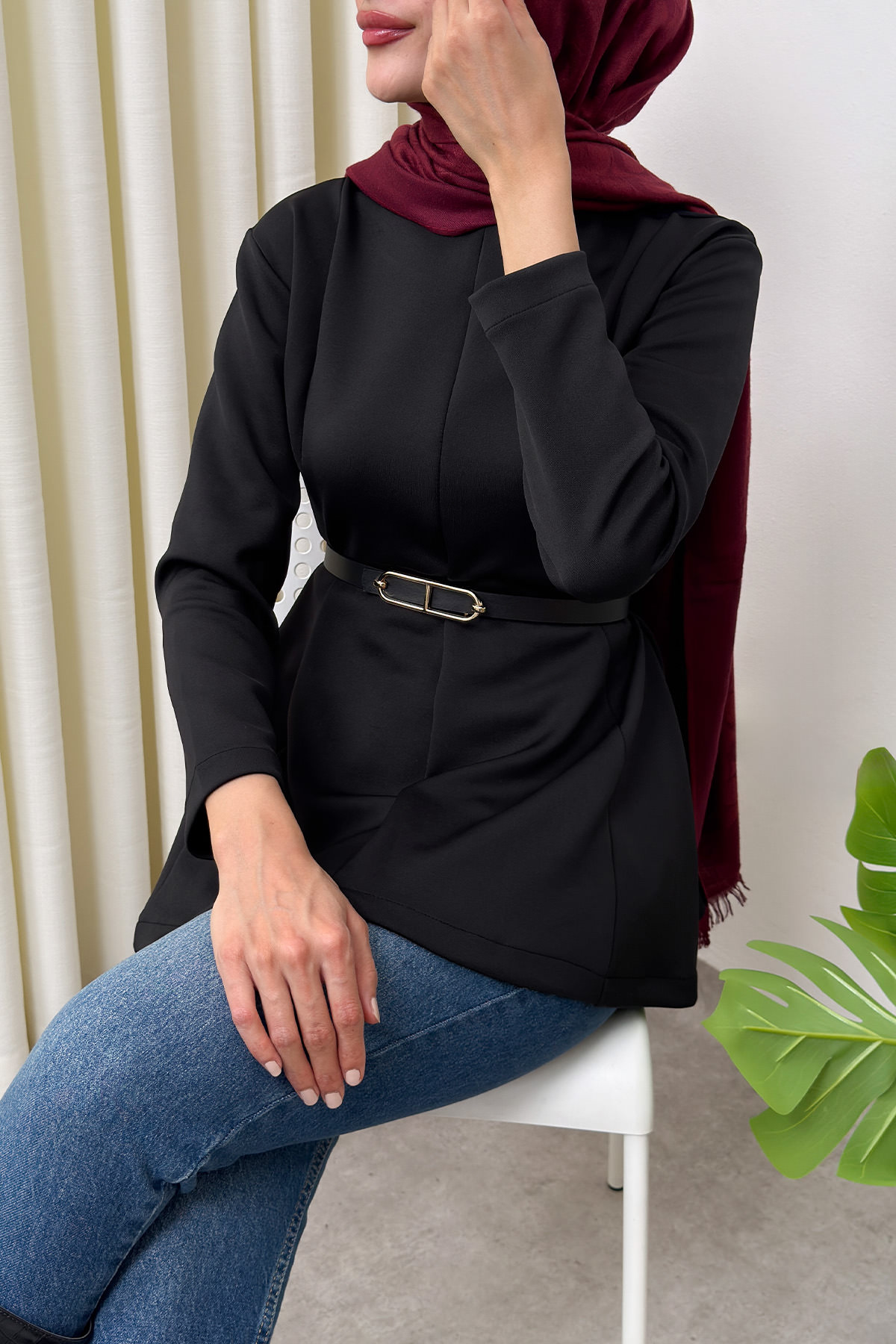 Kemerli Peplum Bluz 0040 - SİYAH |  