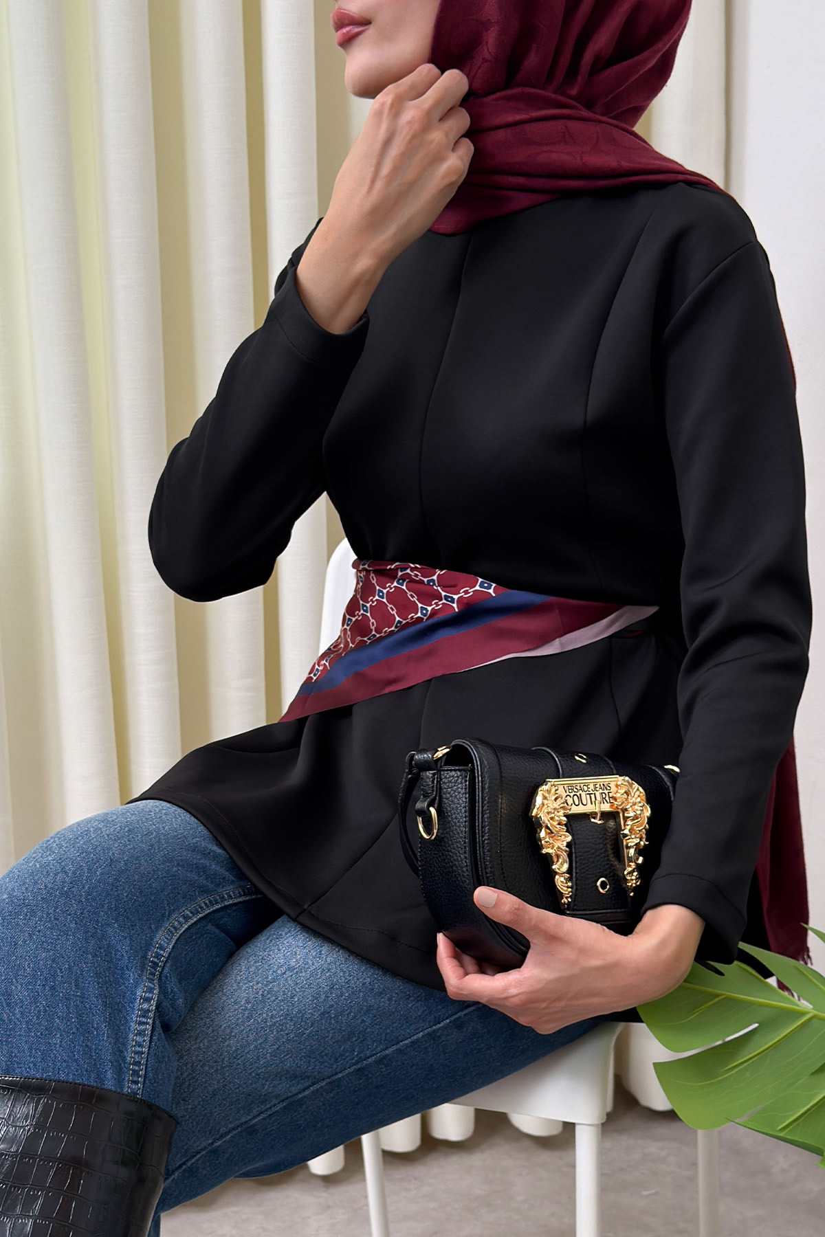 Kemerli Peplum Bluz 0040 - SİYAH |  