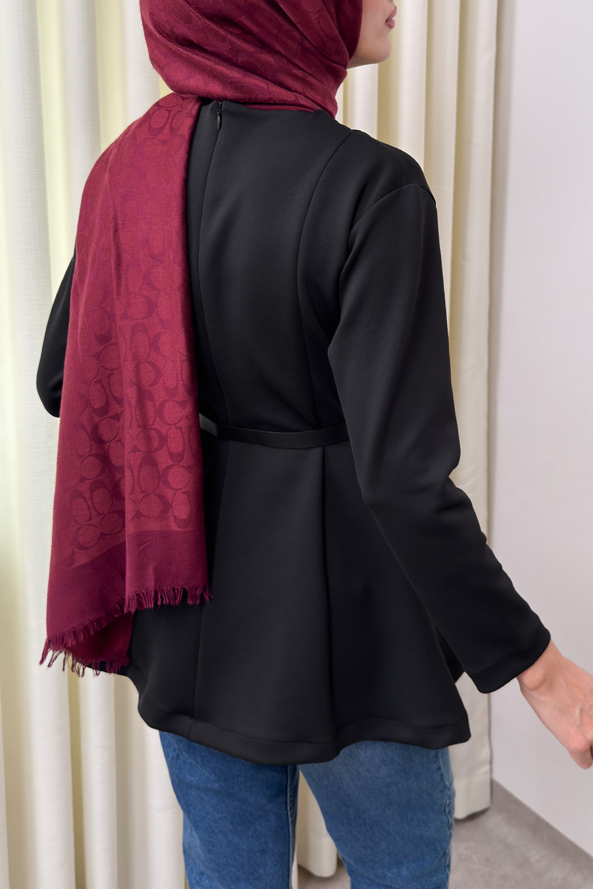 Kemerli Peplum Bluz 0040 - SİYAH |  