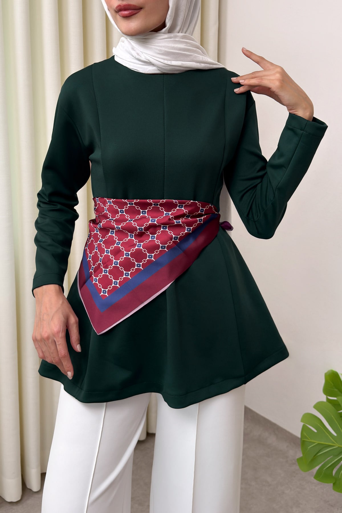 Kemerli Peplum Bluz 0040 - ZÜMRÜT YEŞİLİ |  