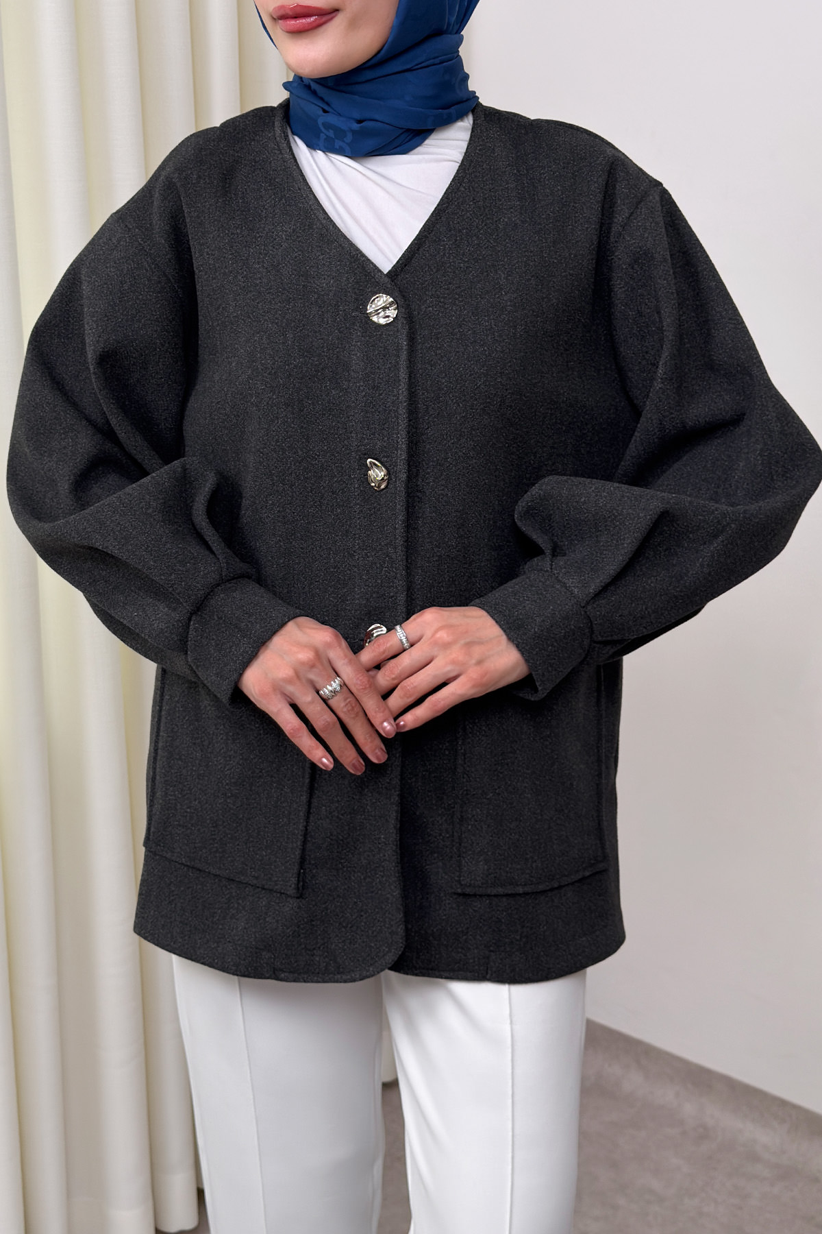 V Yaka Kaşe Ceket 0041 - ANTRASİT |  