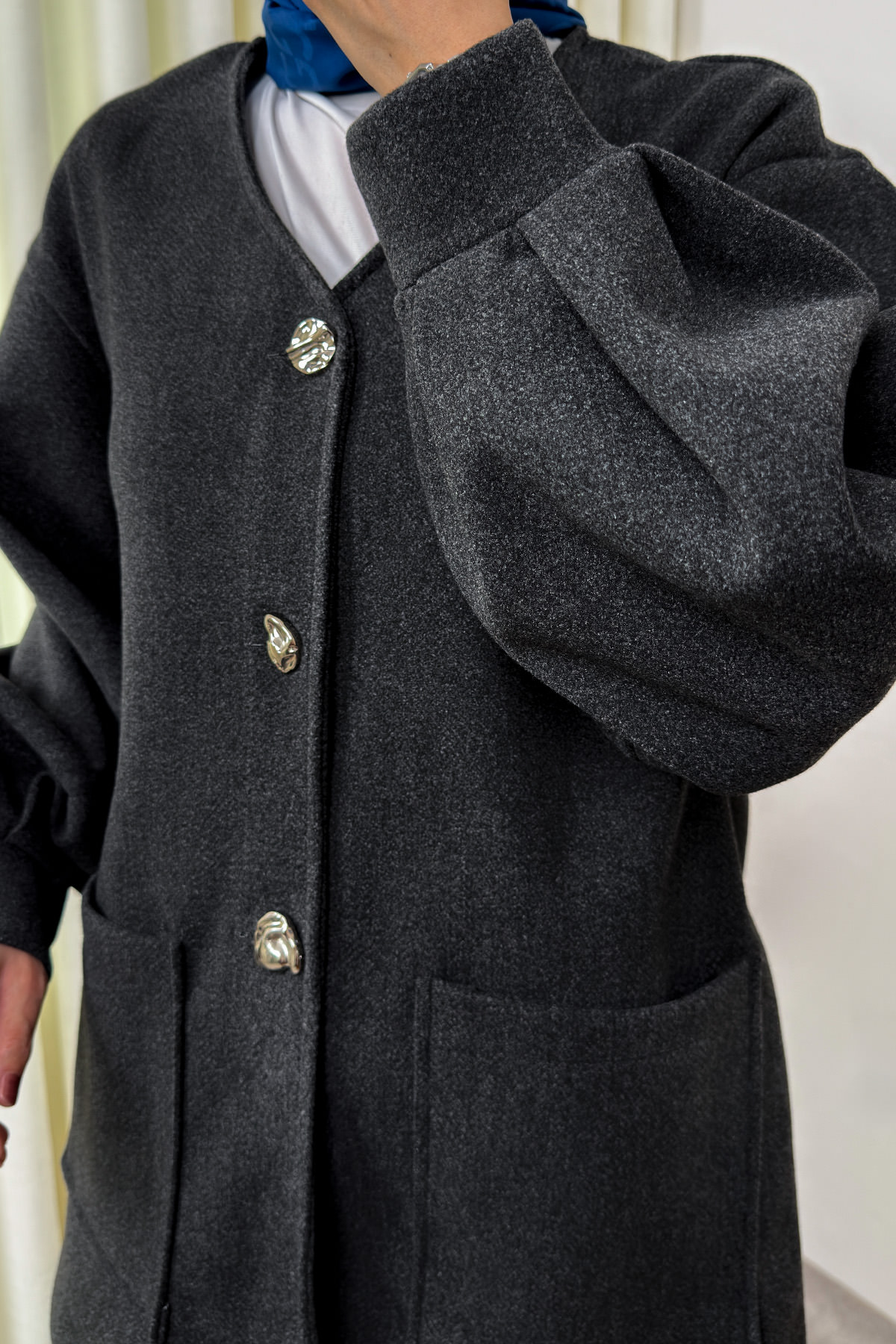 V Yaka Kaşe Ceket 0041 - ANTRASİT |  