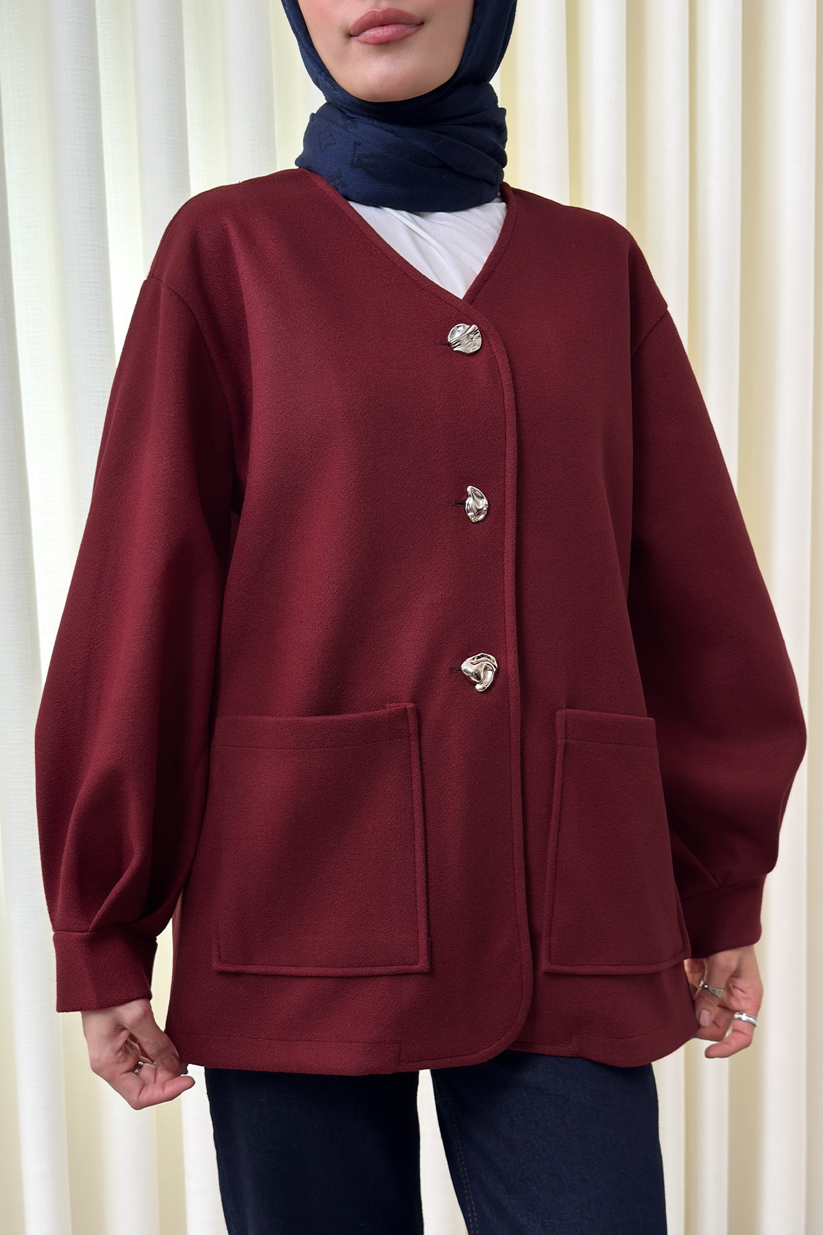 V Yaka Kaşe Ceket 0041 - BORDO |  