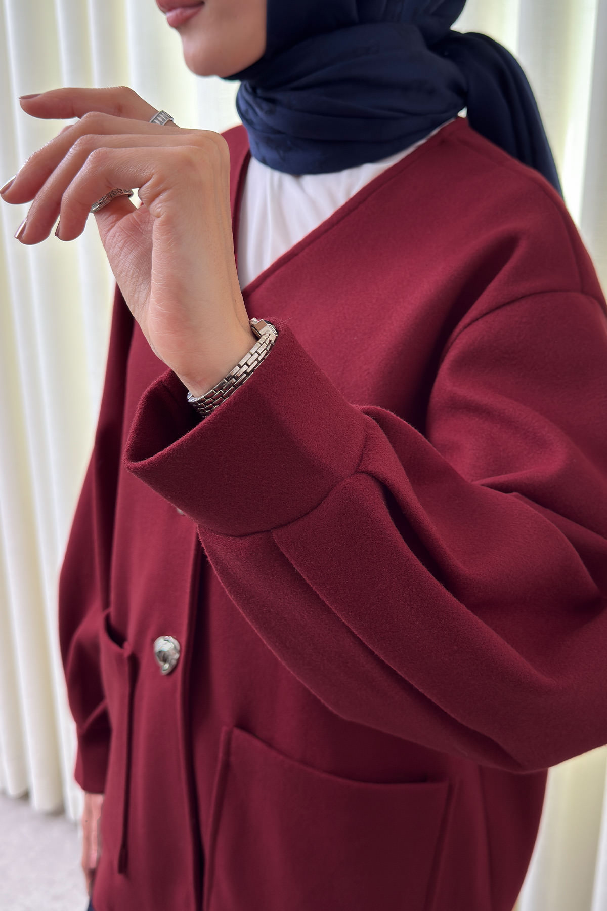 V Yaka Kaşe Ceket 0041 - BORDO |  