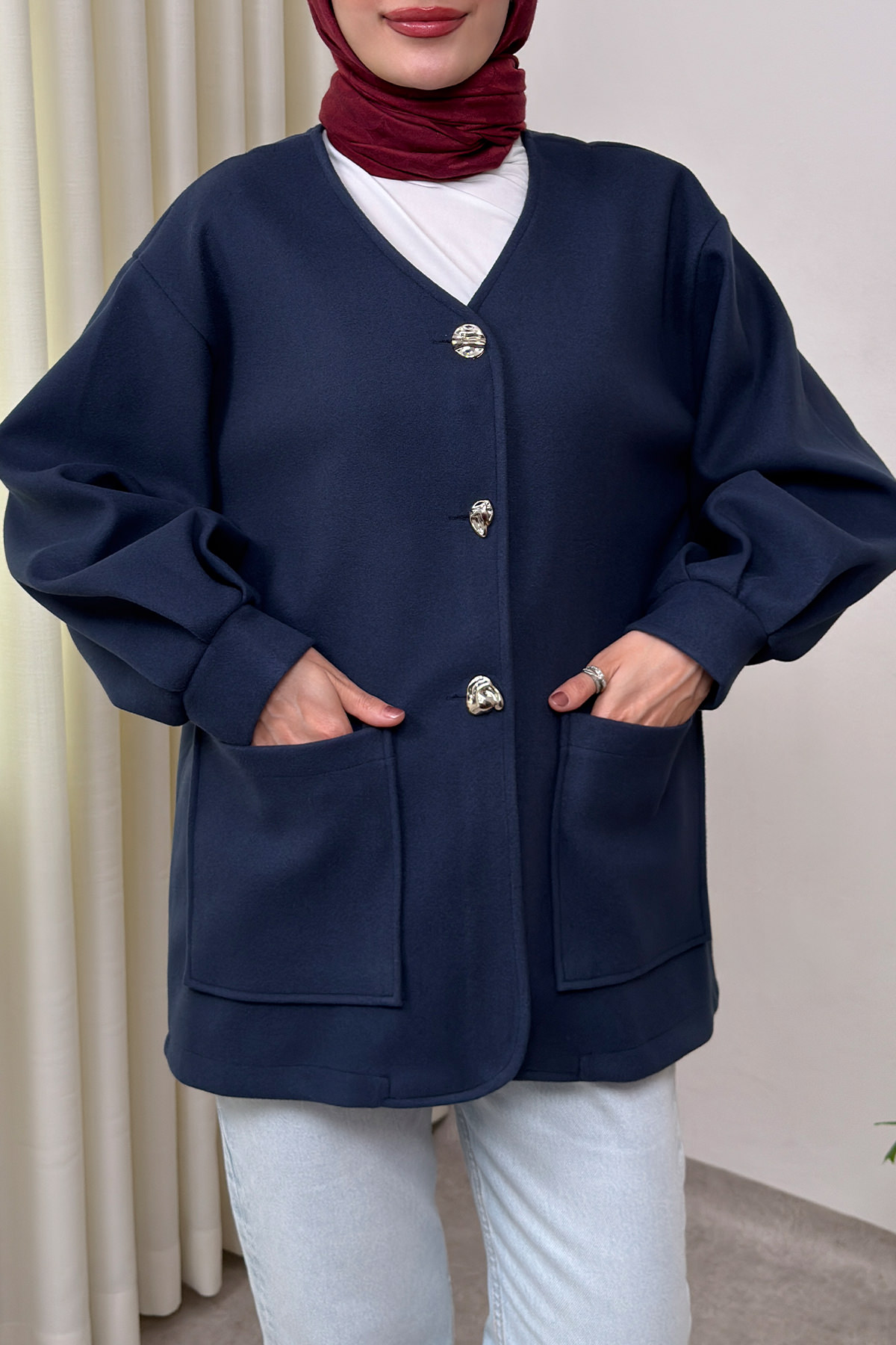 V Yaka Kaşe Ceket 0041 - LACİVERT |  