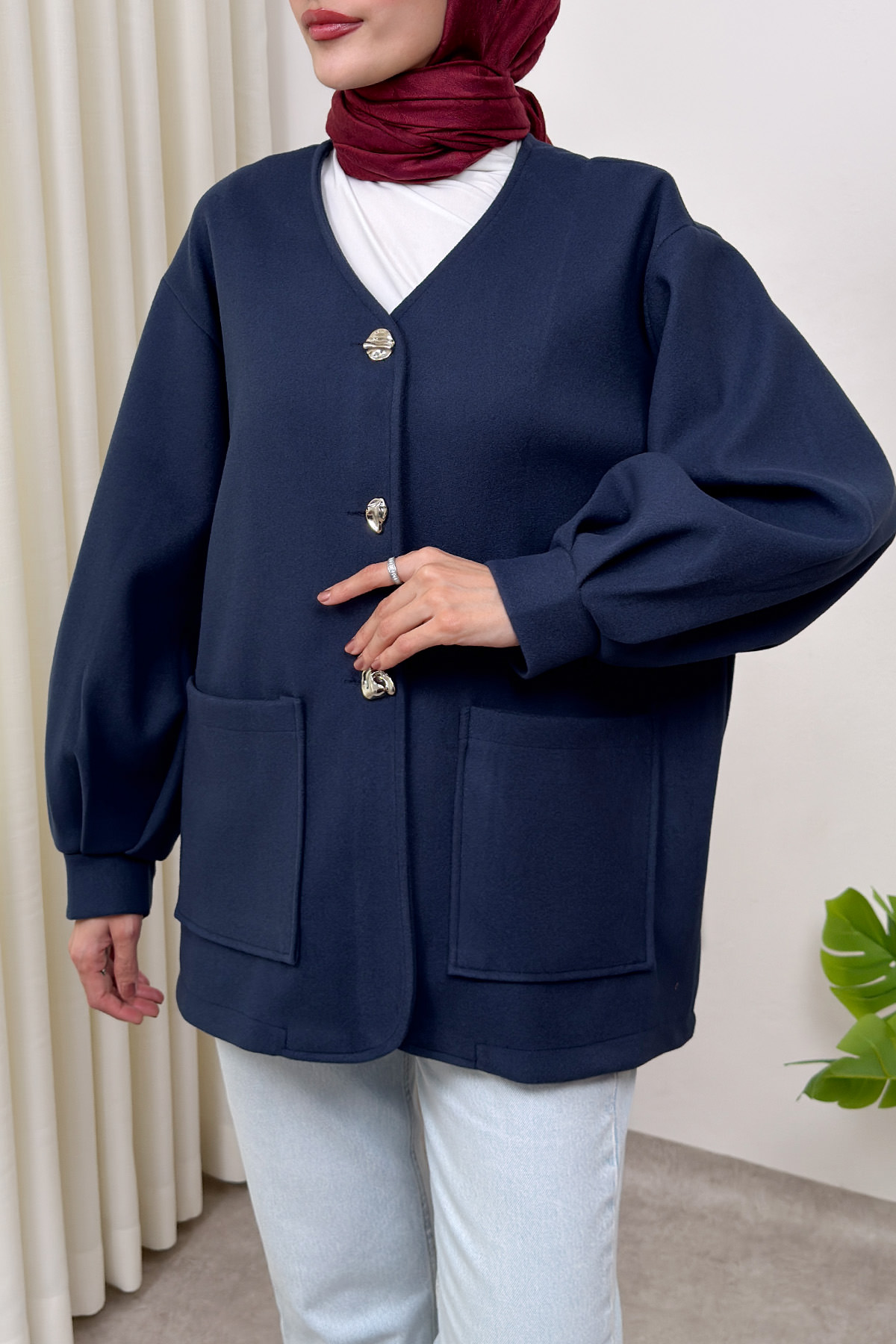 V Yaka Kaşe Ceket 0041 - LACİVERT |  