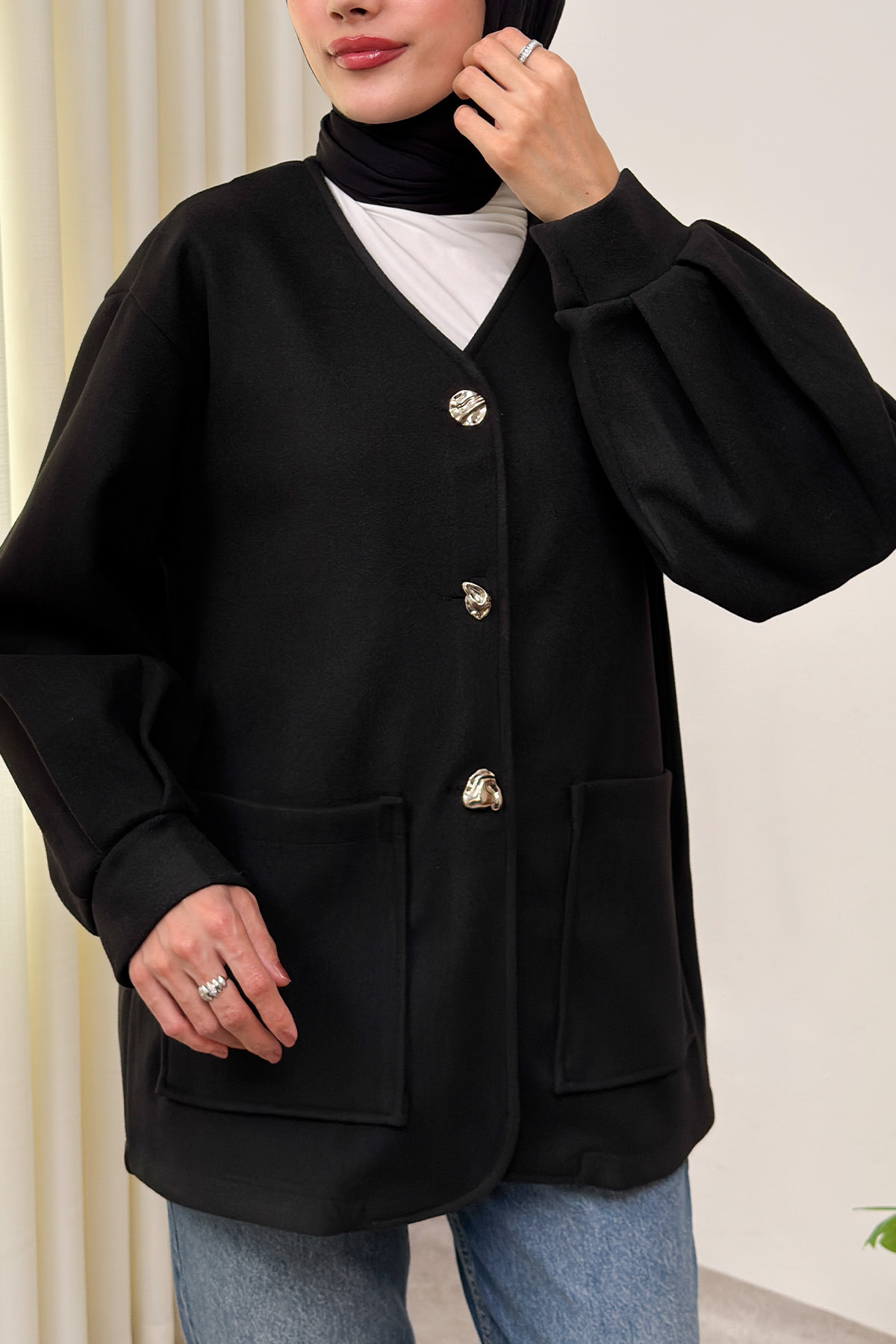 V Yaka Kaşe Ceket 0041 - SİYAH |  