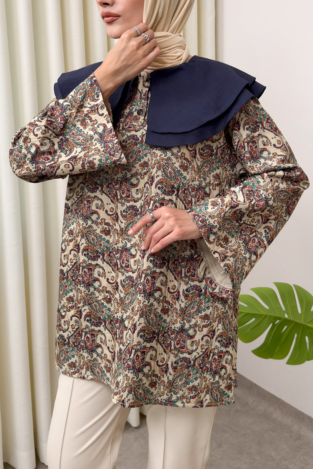 Buta Desenli Oversize Tunik 0042 - BEJ |  