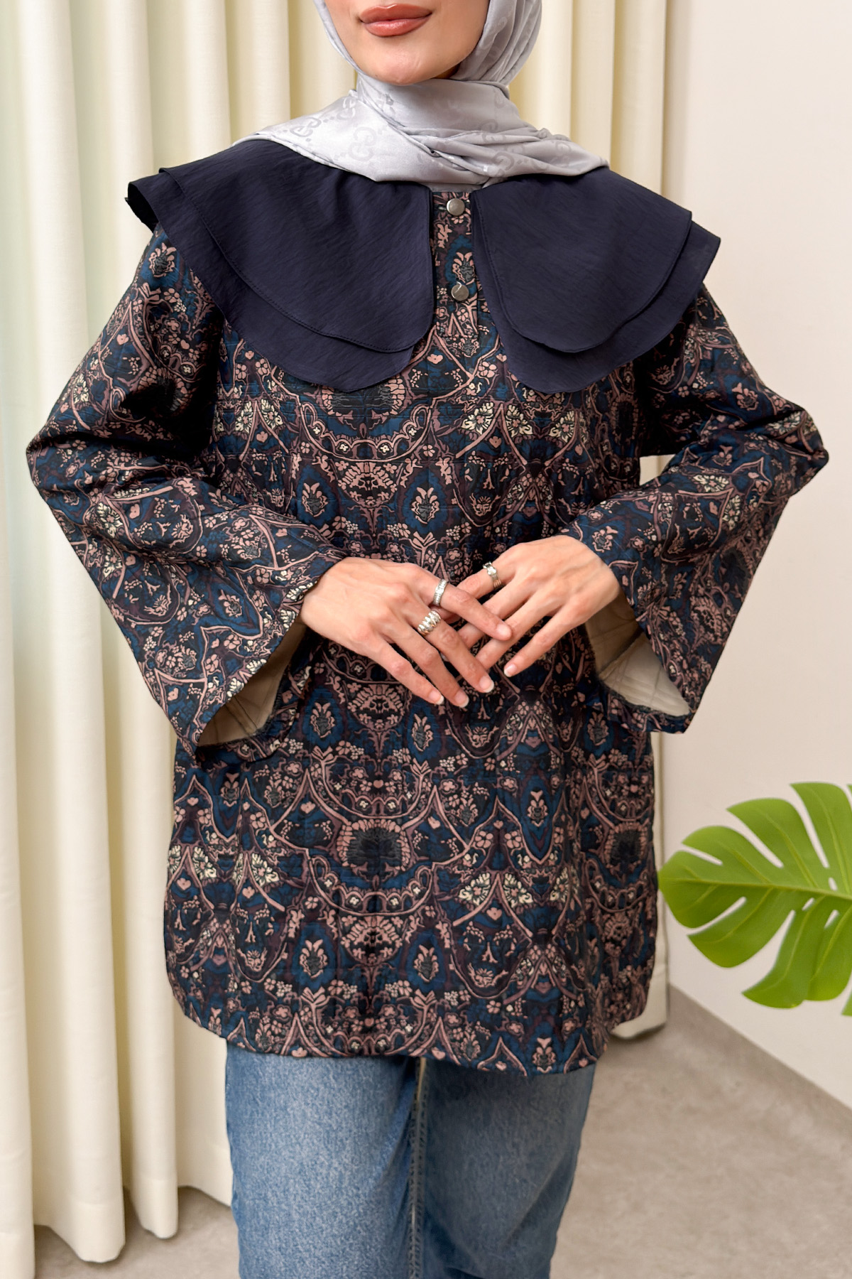 Desenli Oversize Tunik 0042 - LACİVERT |  