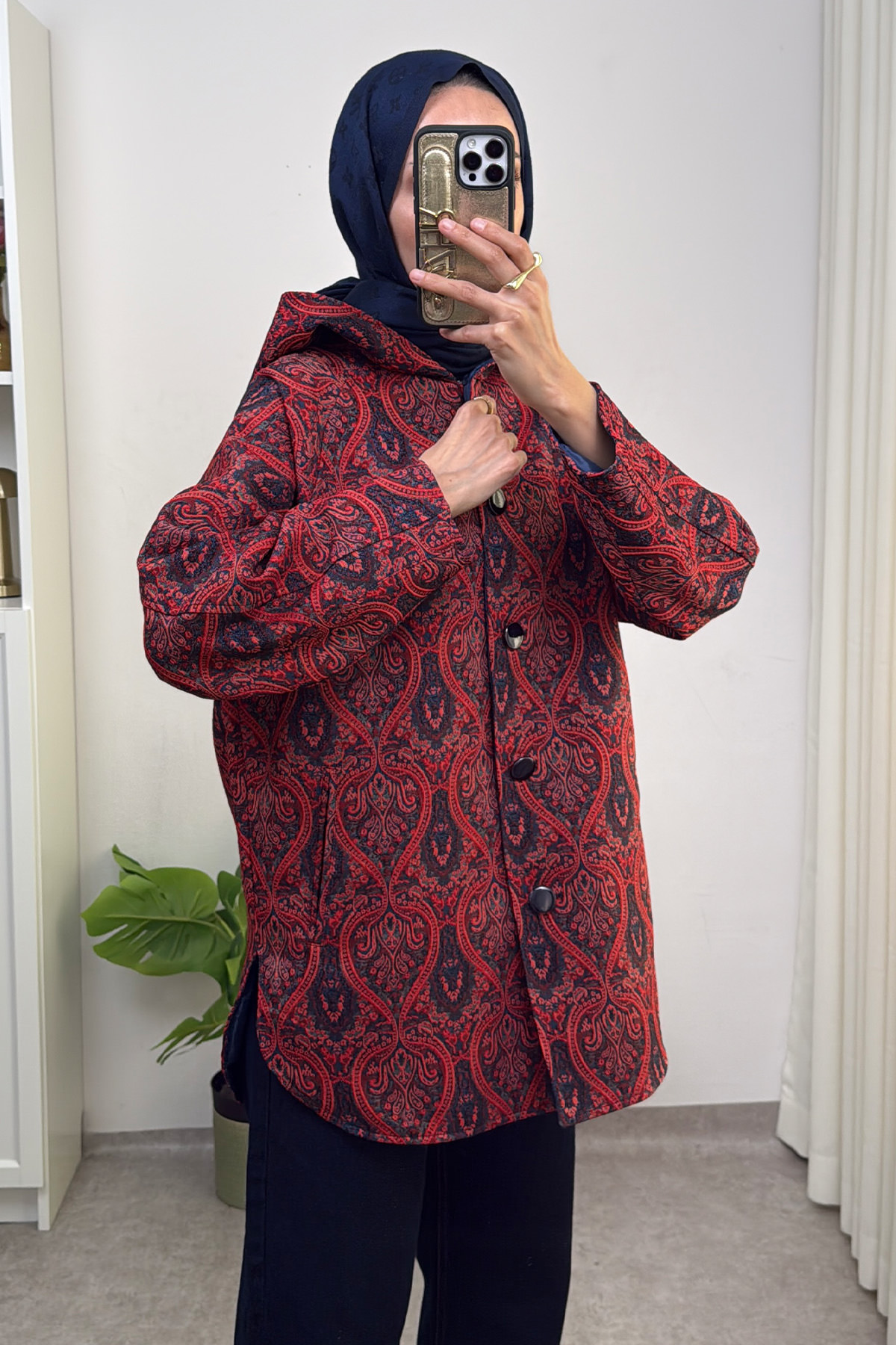 Otantik Desen Kapüşonlu Kap 0046 - BORDO |  