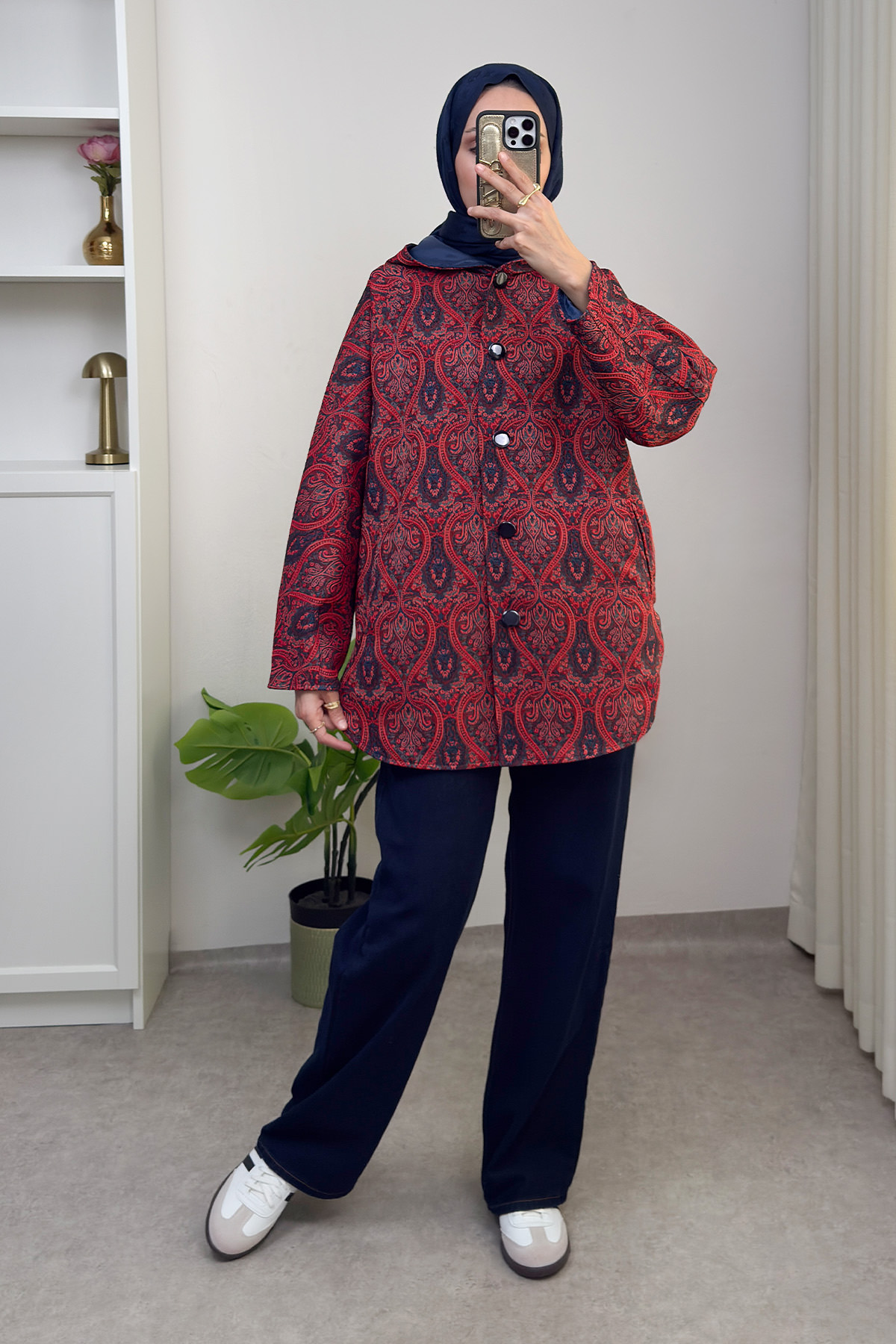 Otantik Desen Kapüşonlu Kap 0046 - BORDO |  