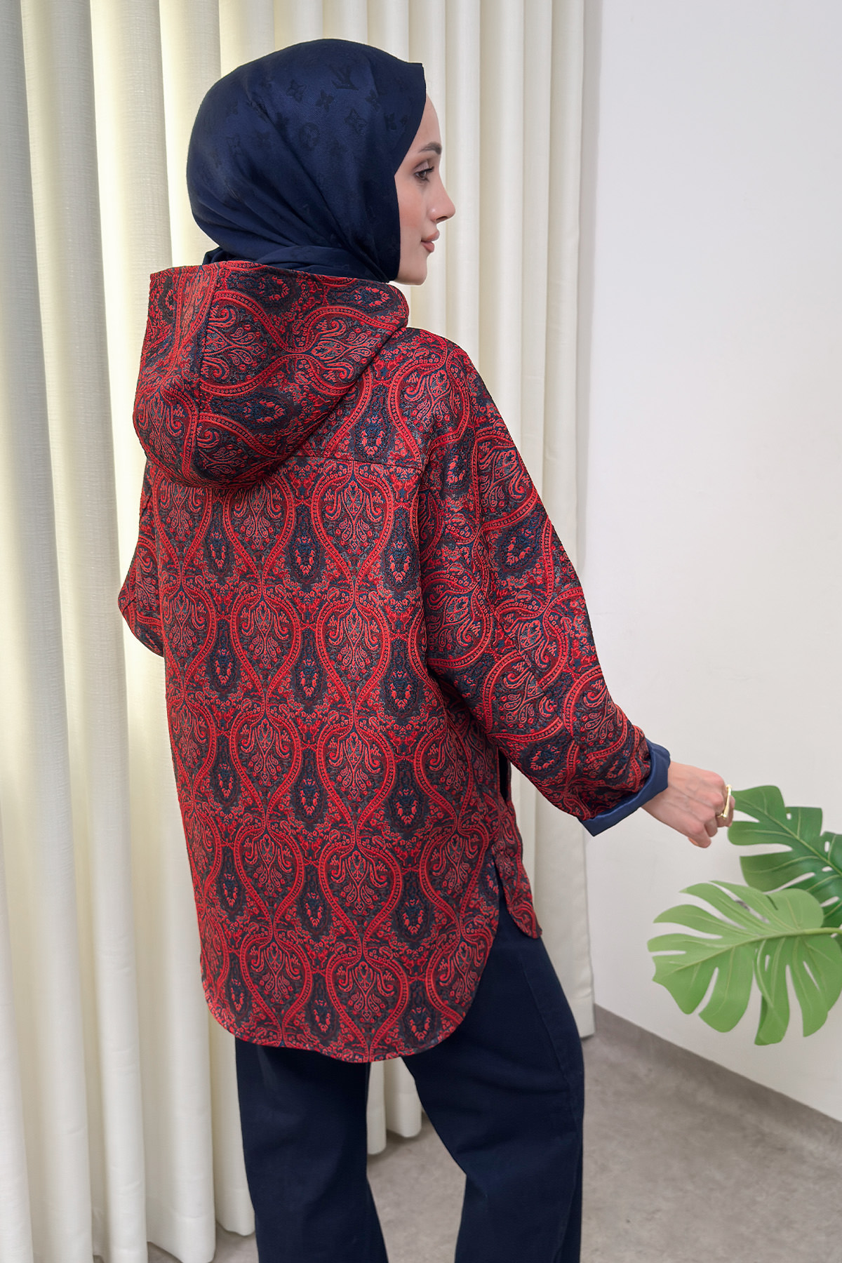 Otantik Desen Kapüşonlu Kap 0046 - BORDO |  