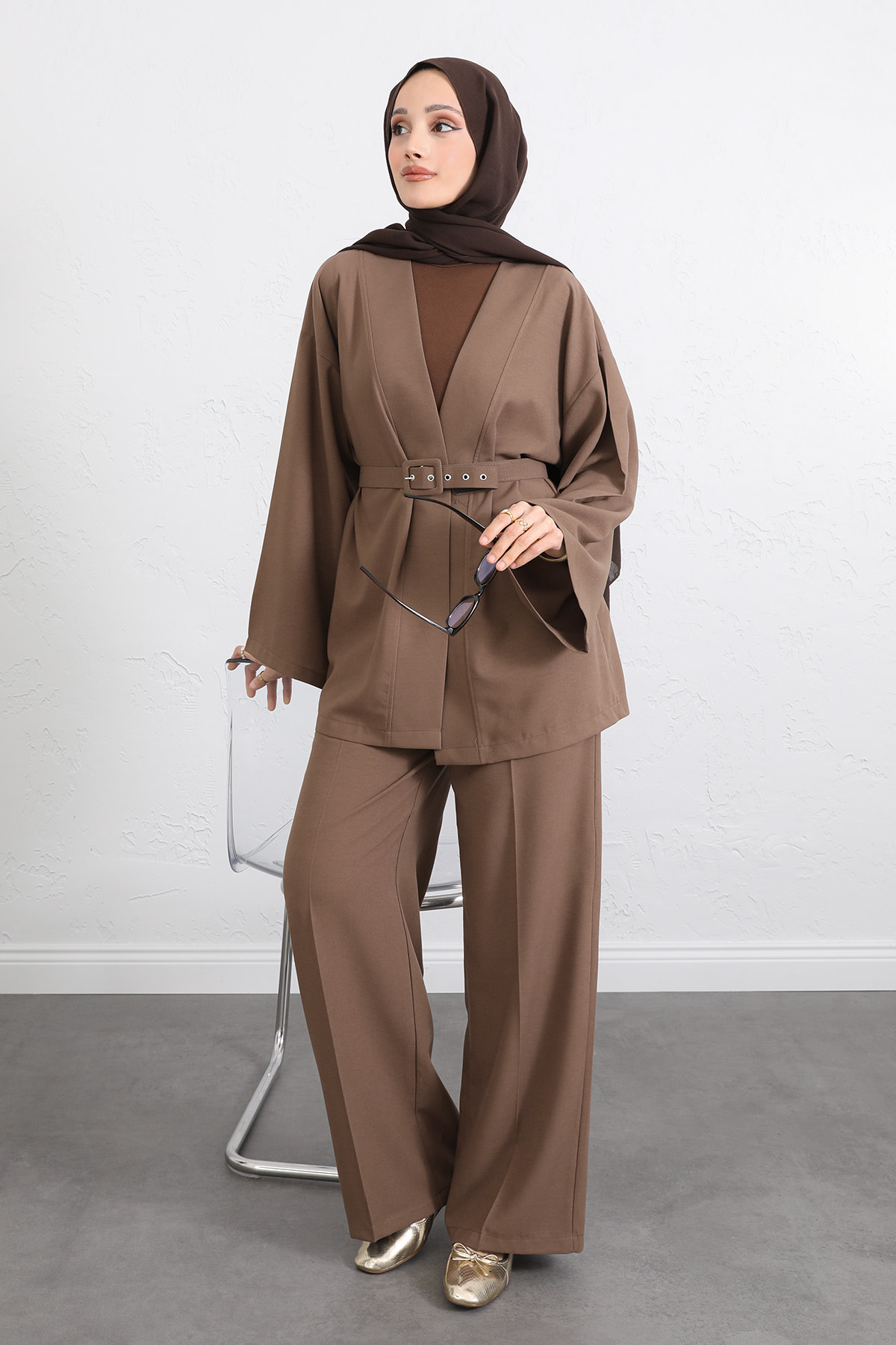 Kemerli Kimono Takım 0047 - VİZON |  