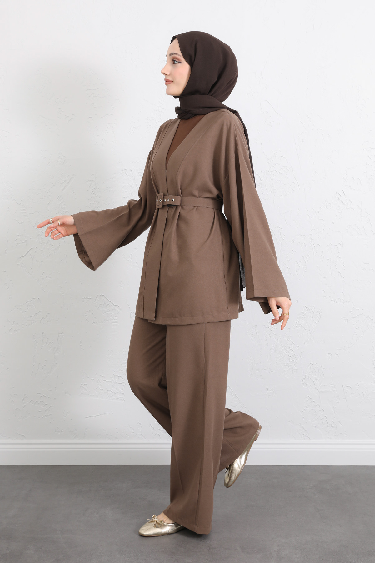 Kemerli Kimono Takım 0047 - VİZON |  