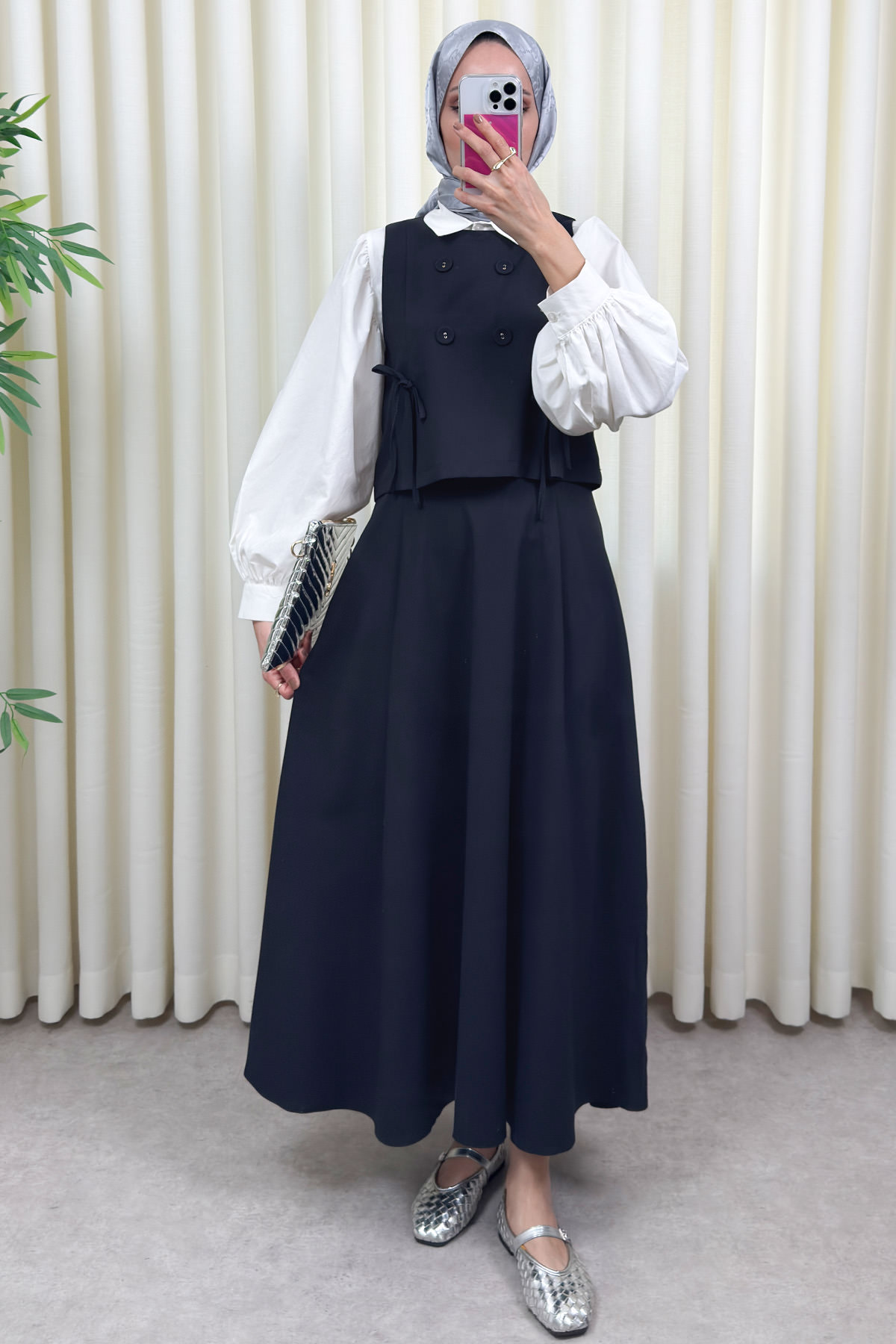 Düğme Detaylı Yelekli Takım 0049 - LACİVERT |  