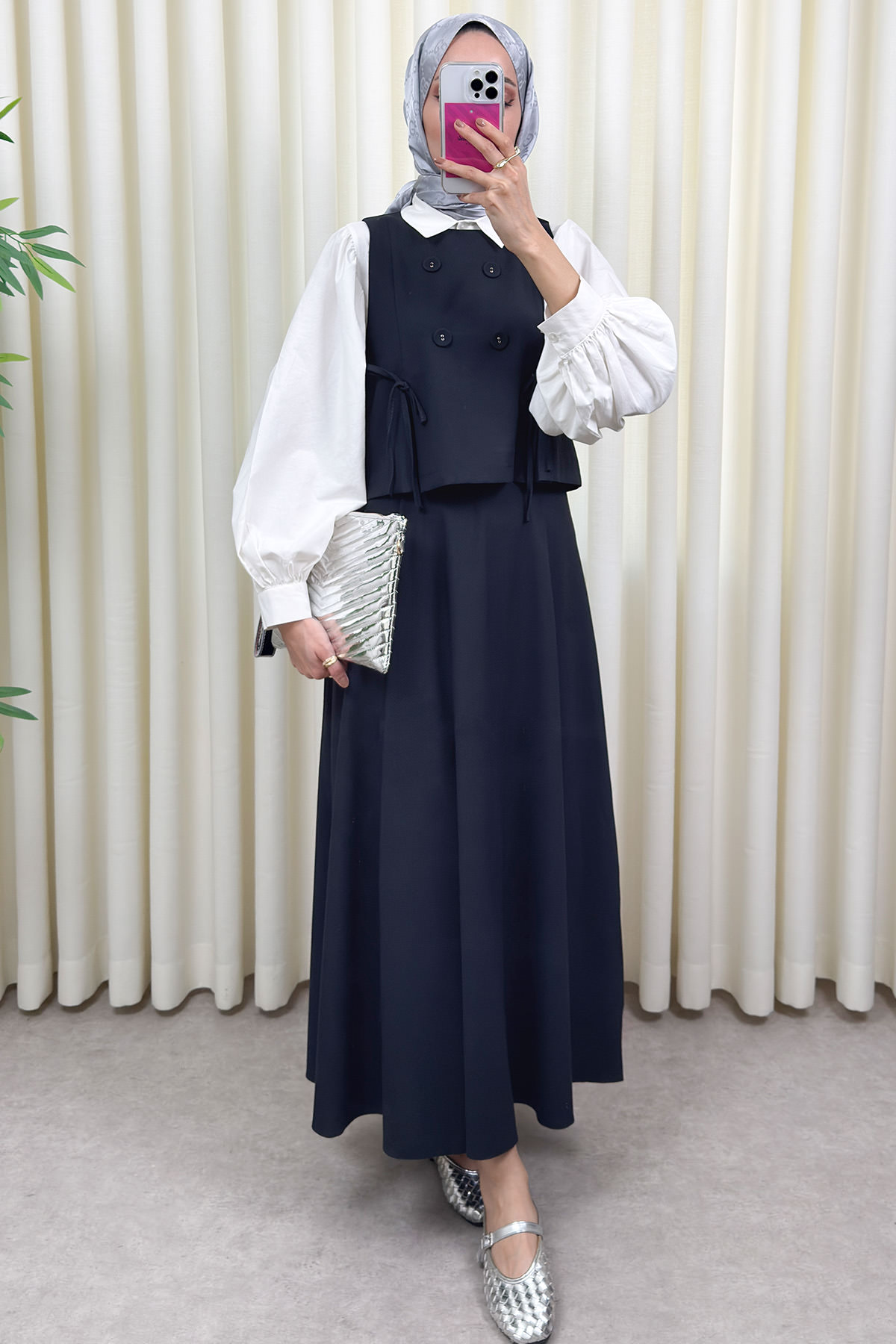 Düğme Detaylı Yelekli Takım 0049 - LACİVERT |  