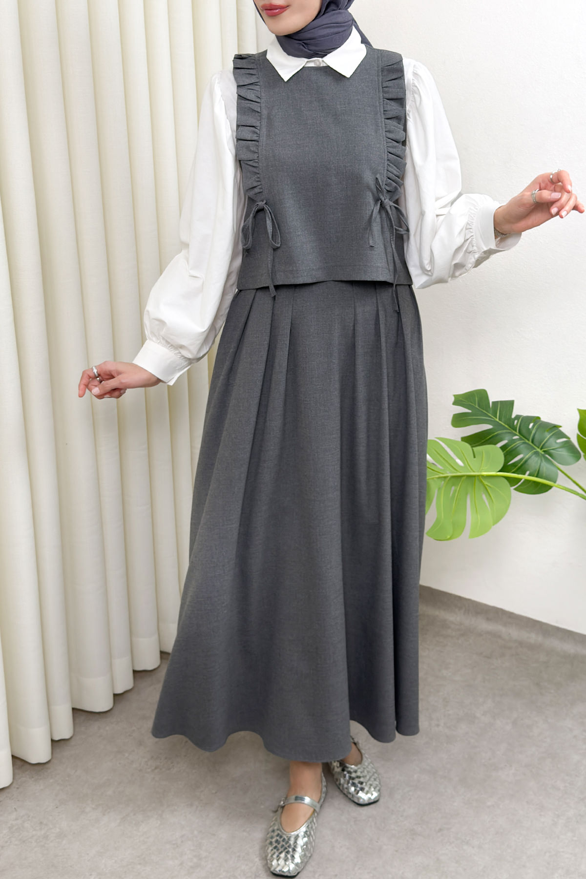 Bağcıklı Yelekli Takım 0050 - GRİ |  