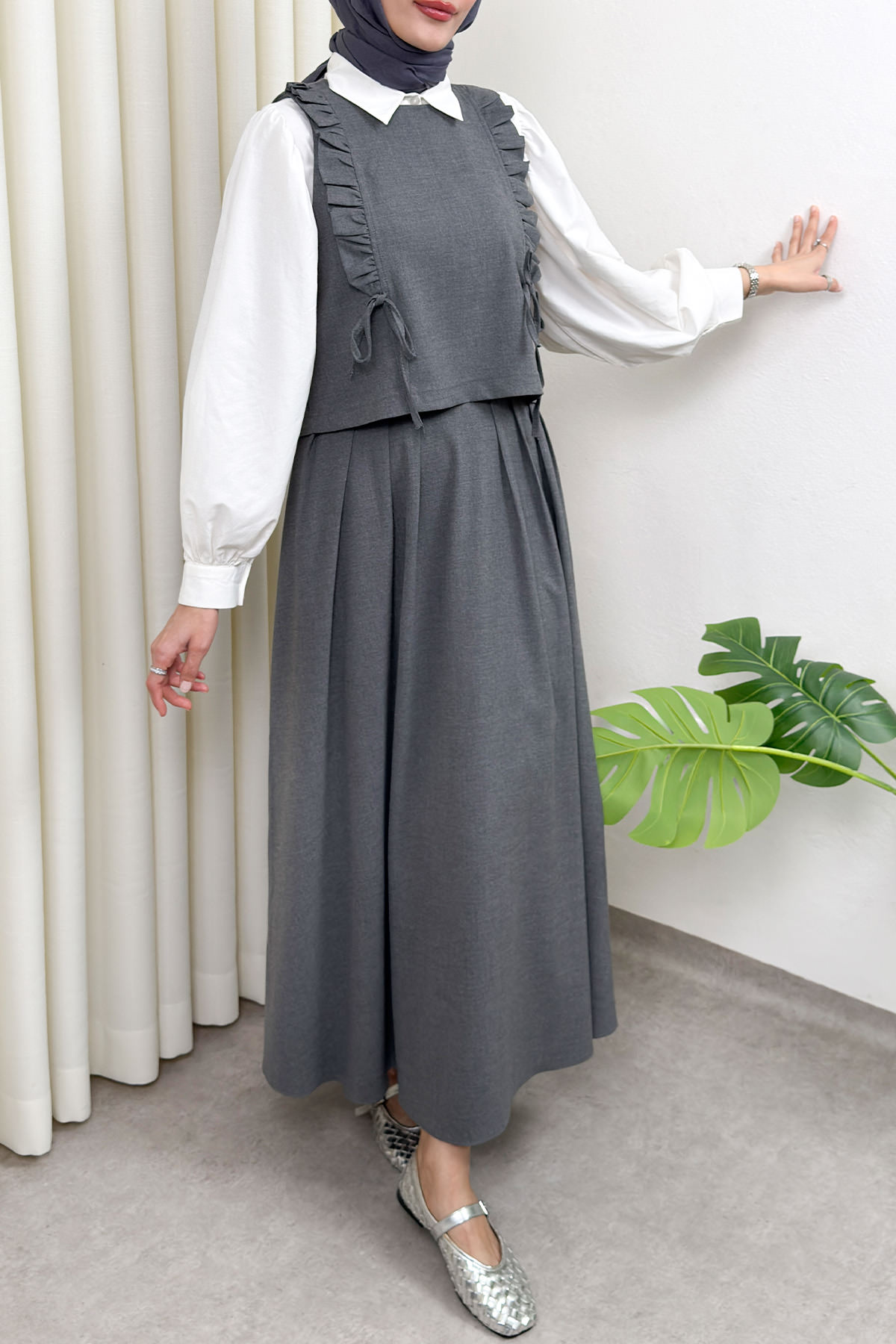 Bağcıklı Yelekli Takım 0050 - GRİ |  