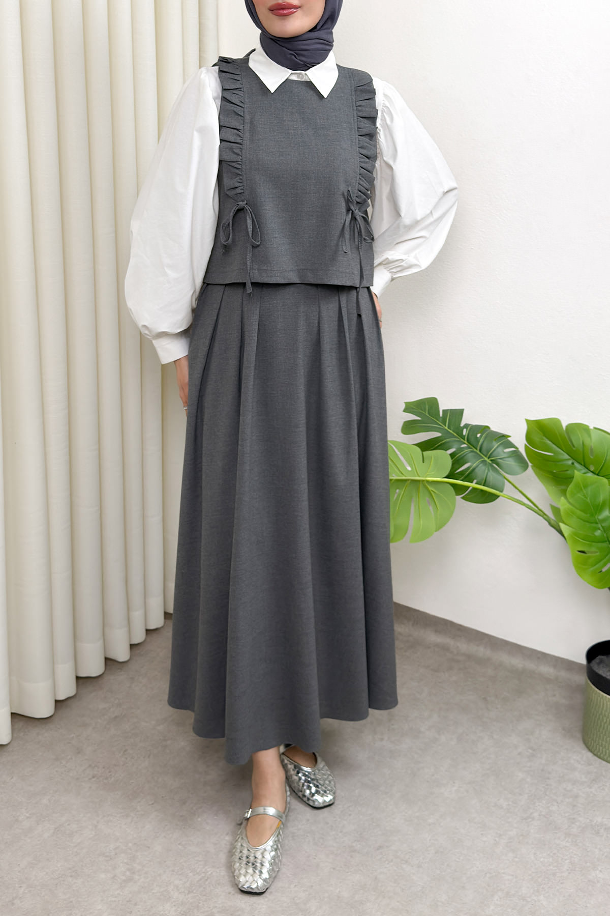 Bağcıklı Yelekli Takım 0050 - GRİ |  