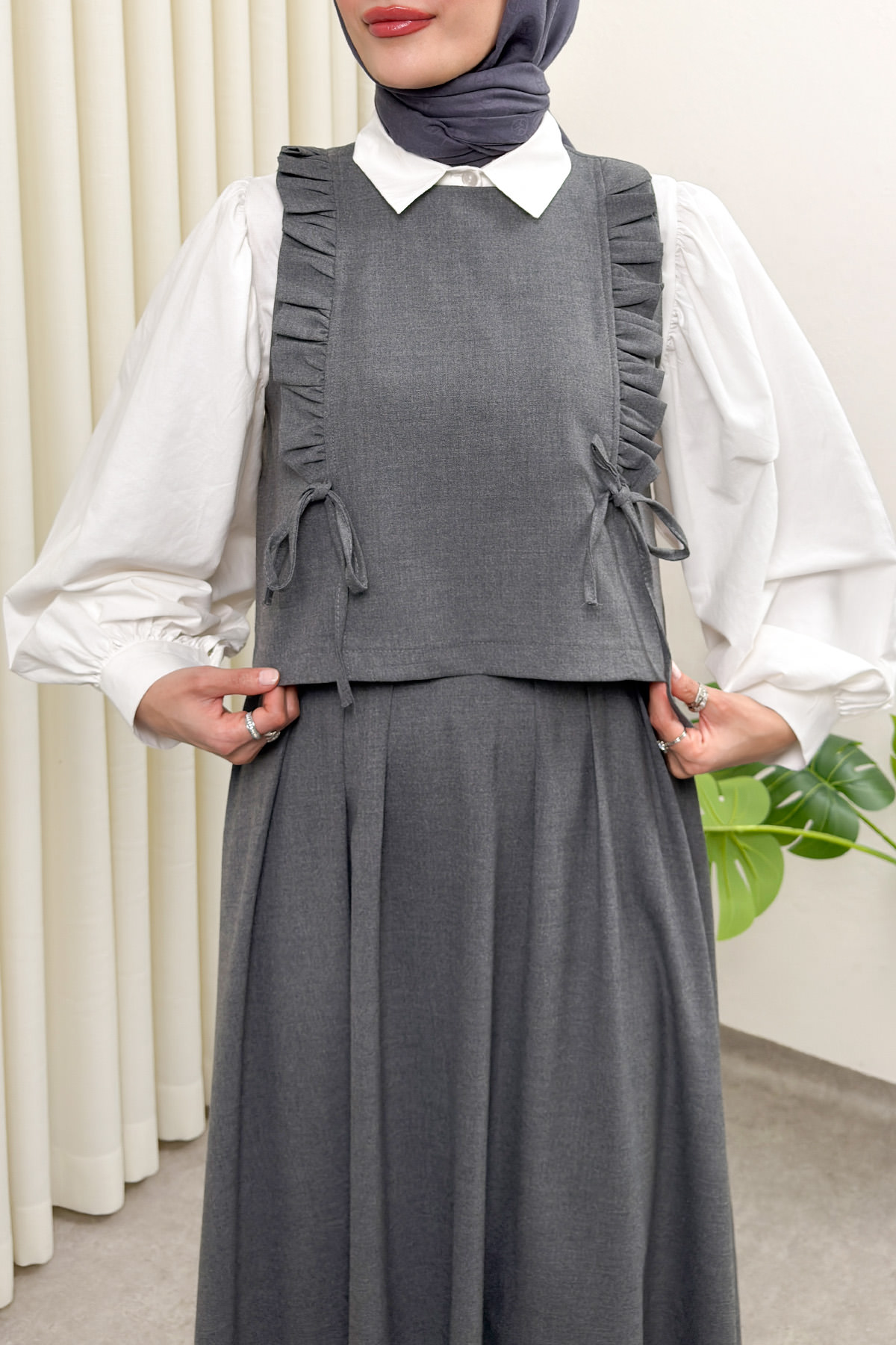 Bağcıklı Yelekli Takım 0050 - GRİ |  