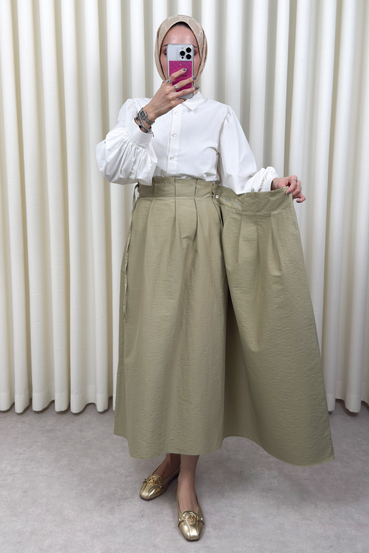 Yan Bağlamalı Ayarlanabilir Etek 0051 - AÇIK HAKİ |  