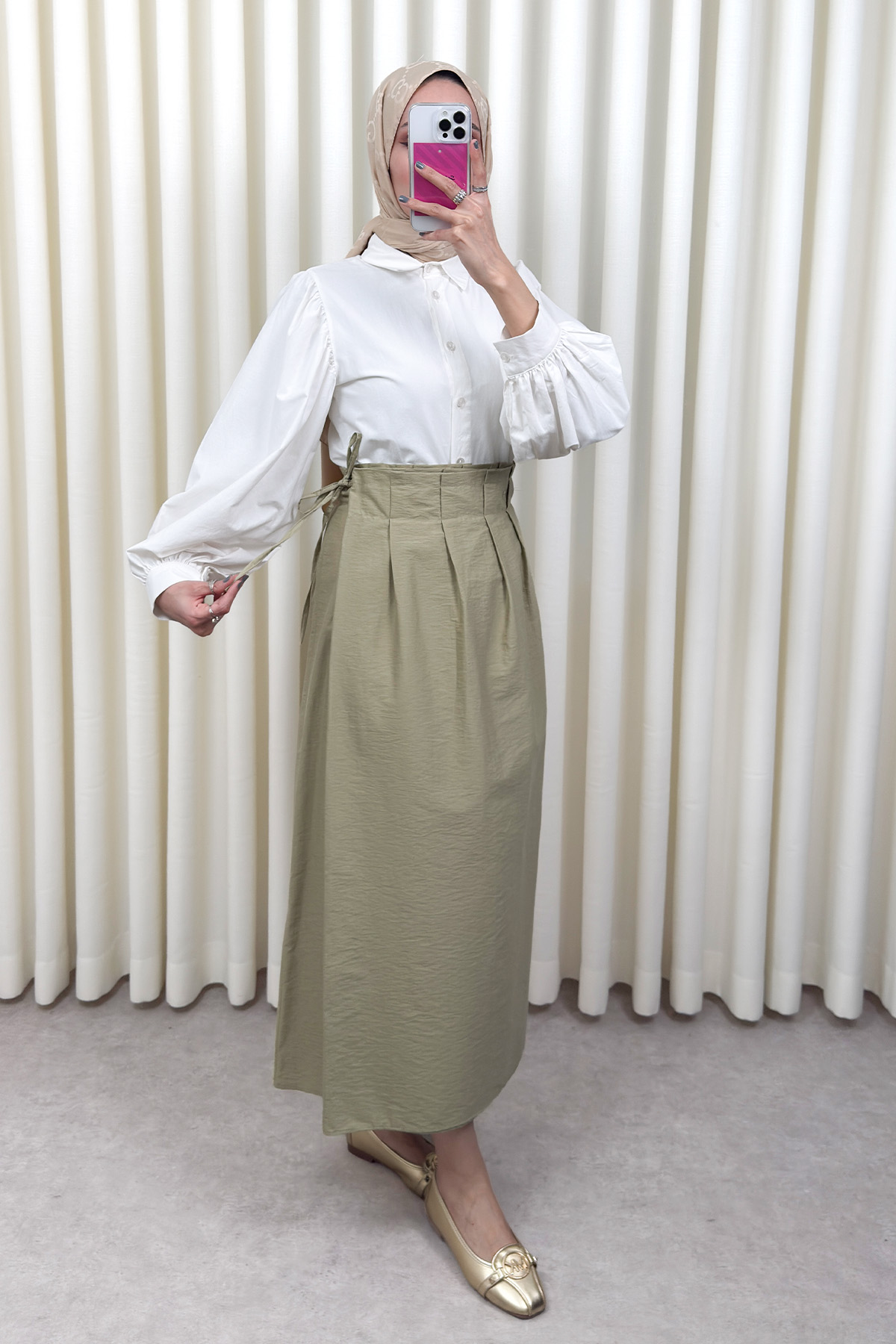 Yan Bağlamalı Ayarlanabilir Etek 0051 - AÇIK HAKİ |  