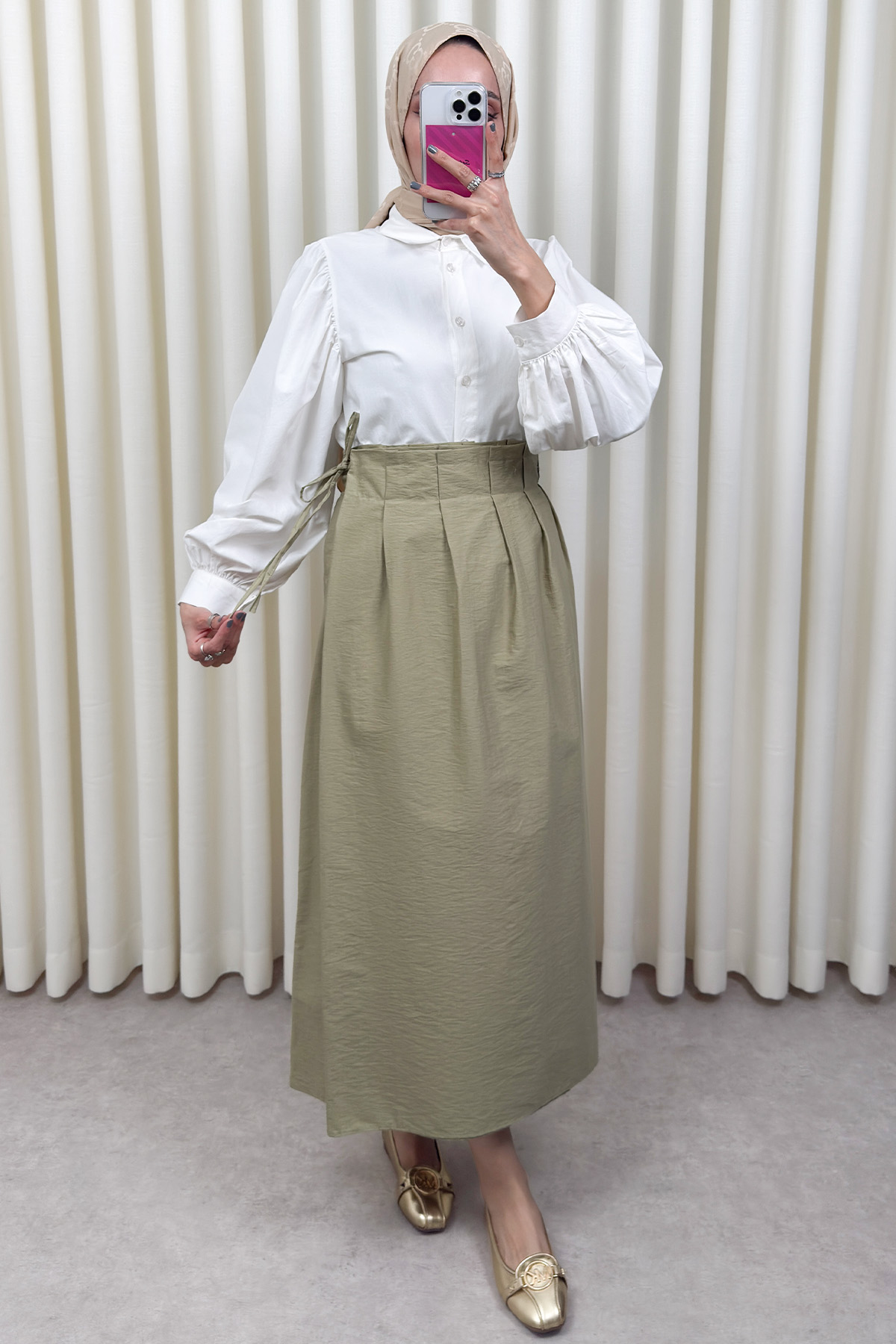 Yan Bağlamalı Ayarlanabilir Etek 0051 - AÇIK HAKİ |  