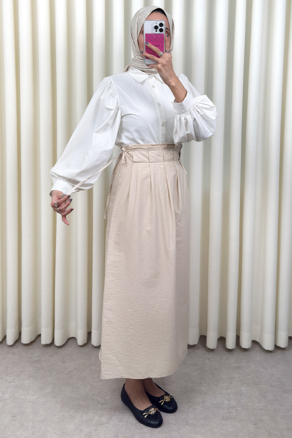 Yan Bağlamalı Ayarlanabilir Etek 0051 - BEJ |  