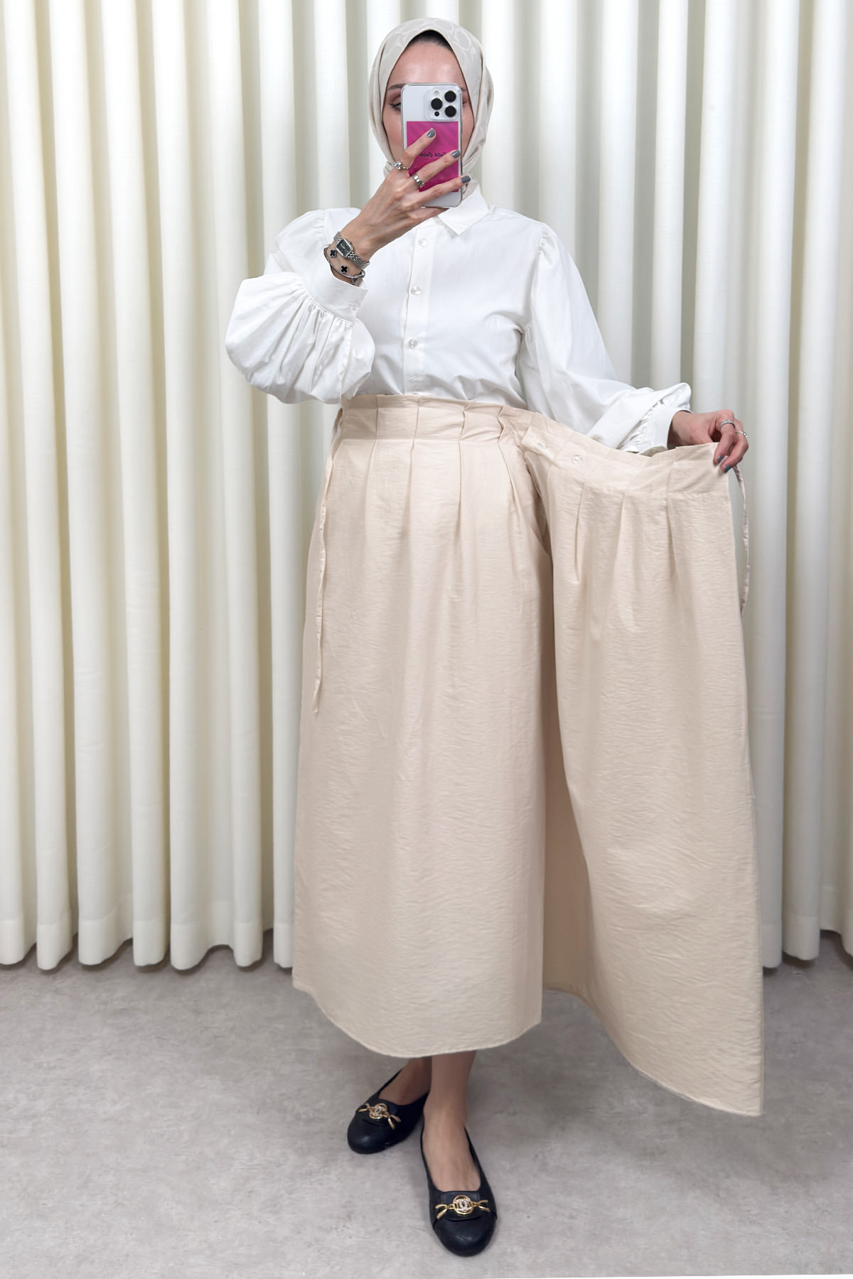 Yan Bağlamalı Ayarlanabilir Etek 0051 - BEJ |  