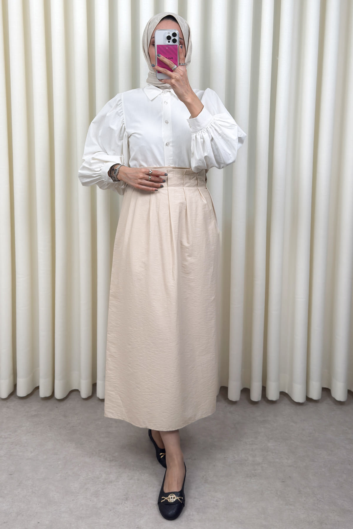 Yan Bağlamalı Ayarlanabilir Etek 0051 - BEJ |  