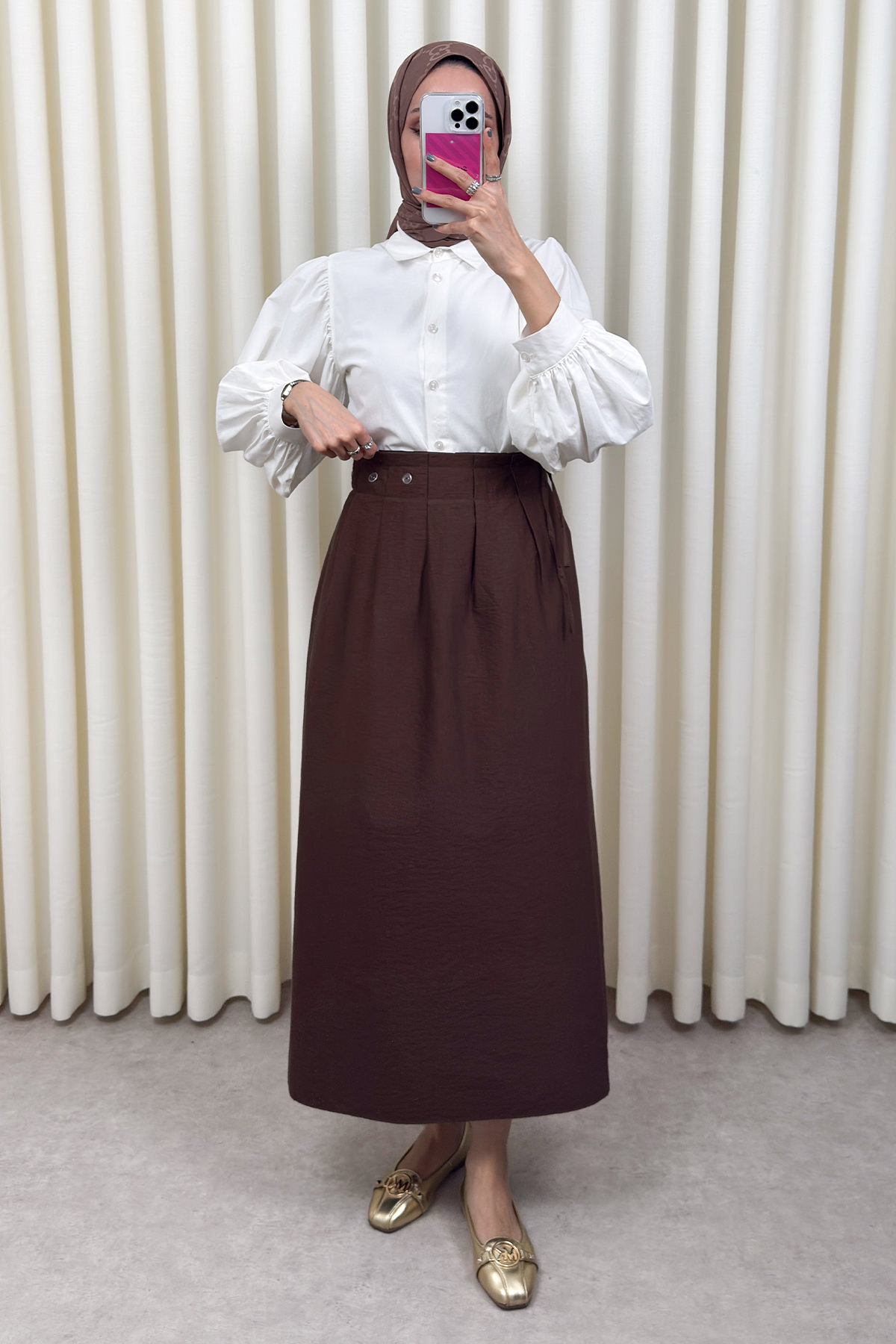 Yan Bağlamalı Ayarlanabilir Etek 0051 - KAHVERENGİ |  