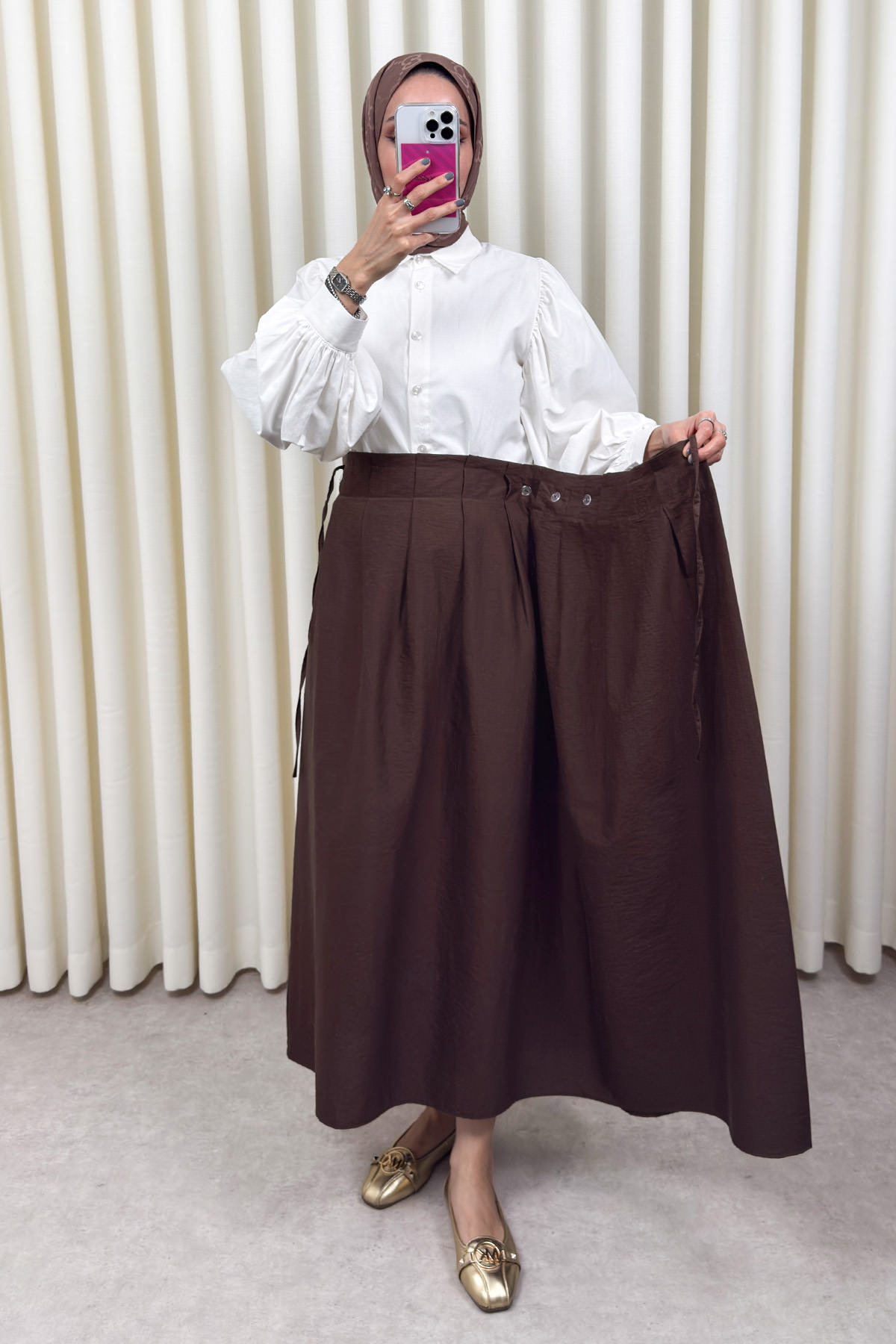 Yan Bağlamalı Ayarlanabilir Etek 0051 - KAHVERENGİ |  