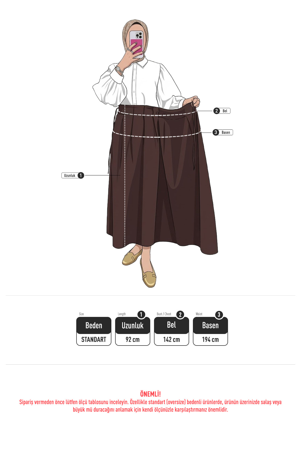 Yan Bağlamalı Ayarlanabilir Etek 0051 - KAHVERENGİ |  