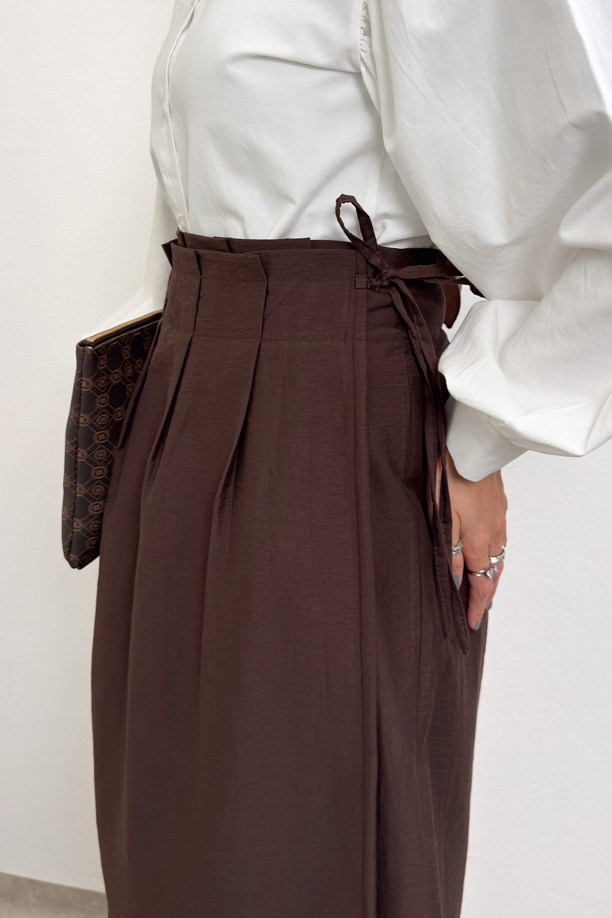Yan Bağlamalı Ayarlanabilir Etek 0051 - KAHVERENGİ |  