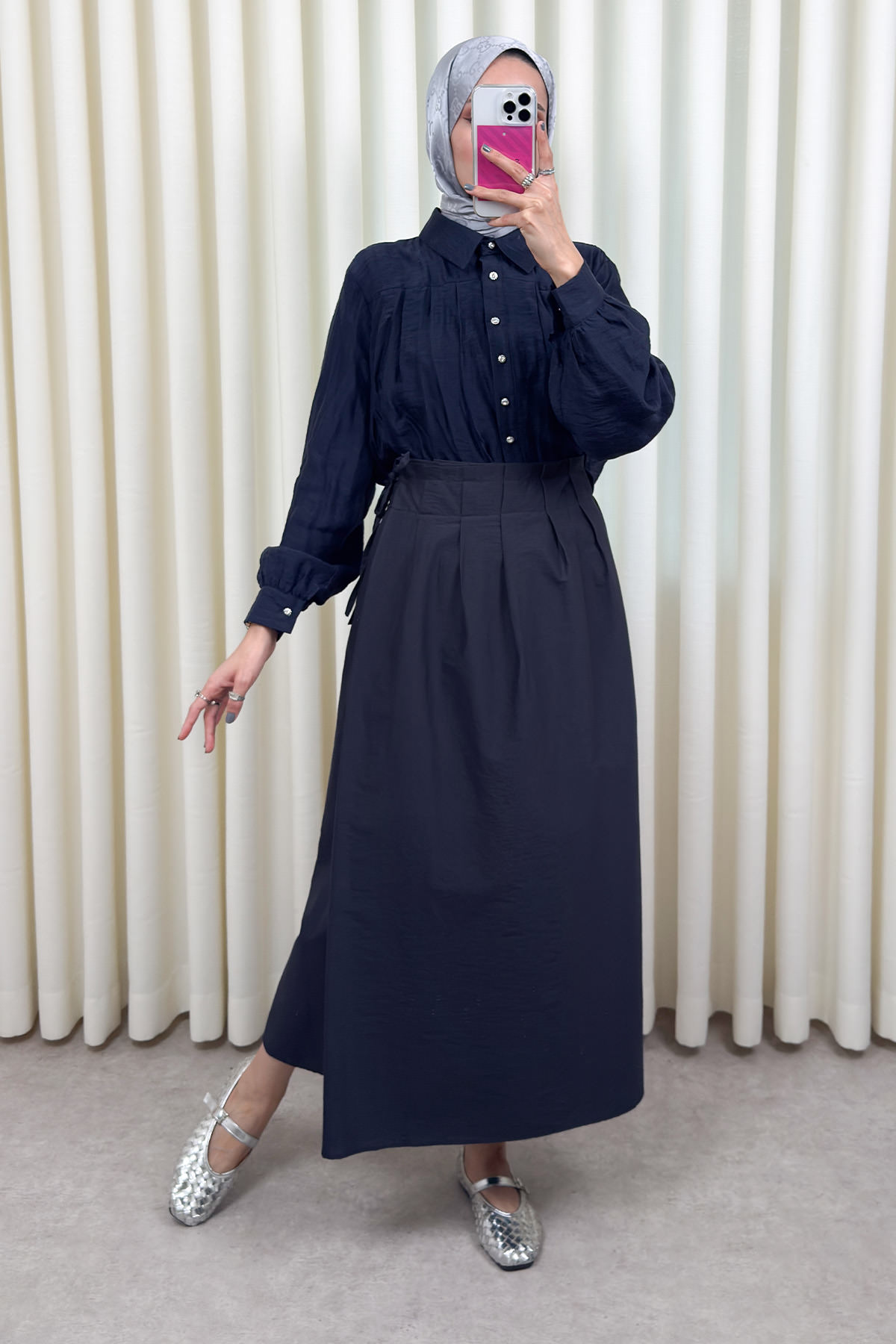 Yan Bağlamalı Ayarlanabilir Etek 0051 - LACİVERT |  