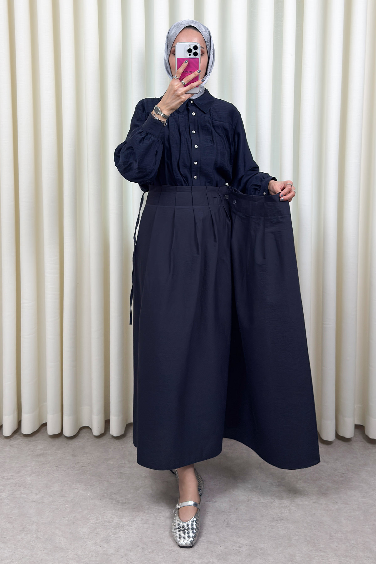 Yan Bağlamalı Ayarlanabilir Etek 0051 - LACİVERT |  