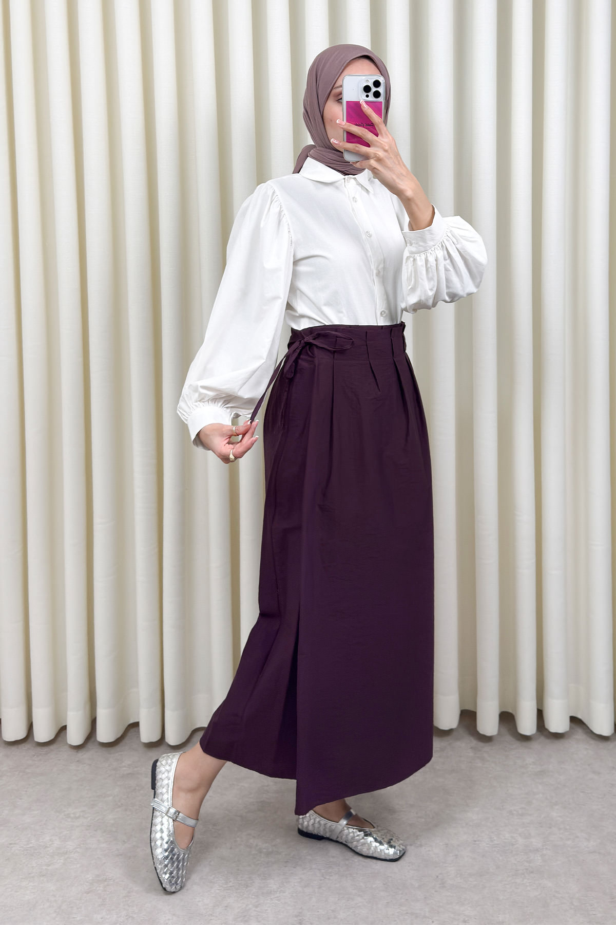 Yan Bağlamalı Ayarlanabilir Etek 0051 - MÜRDÜM |  